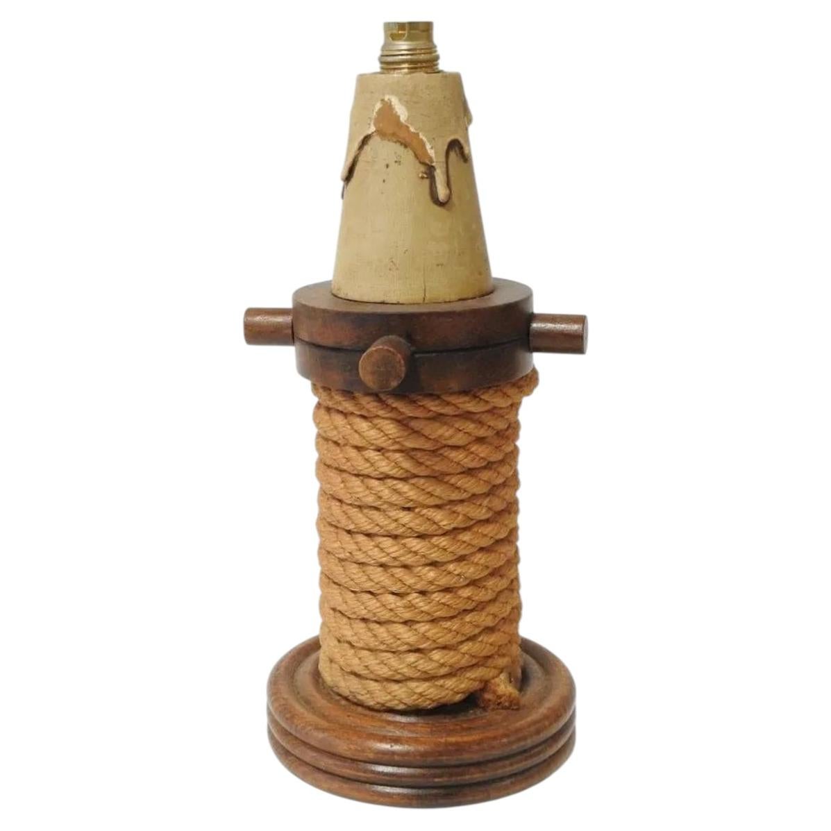 lampe de table en chêne et corde attribué à Audoux-Minet circa 1950 For Sale