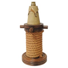 lampe de table en chêne et corde attribué à Audoux-Minet circa 1950
