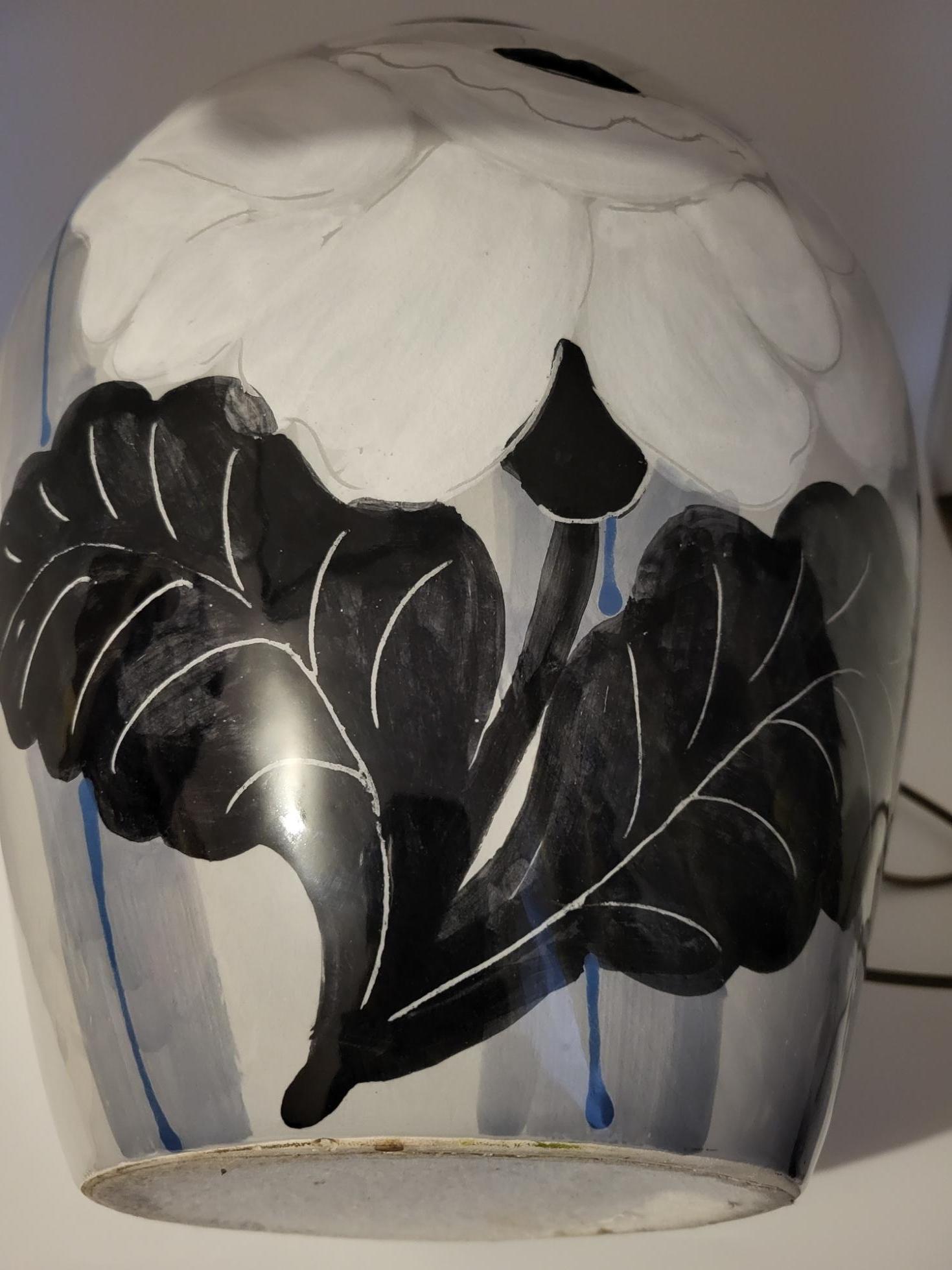 Lampe de table Hubert Olivier en céramique décor Art déco France 1980 For Sale 5