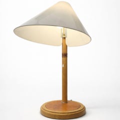 Mid-Century Modern Oak & Leather Table Lamp by Bergboms, 67cm Tall