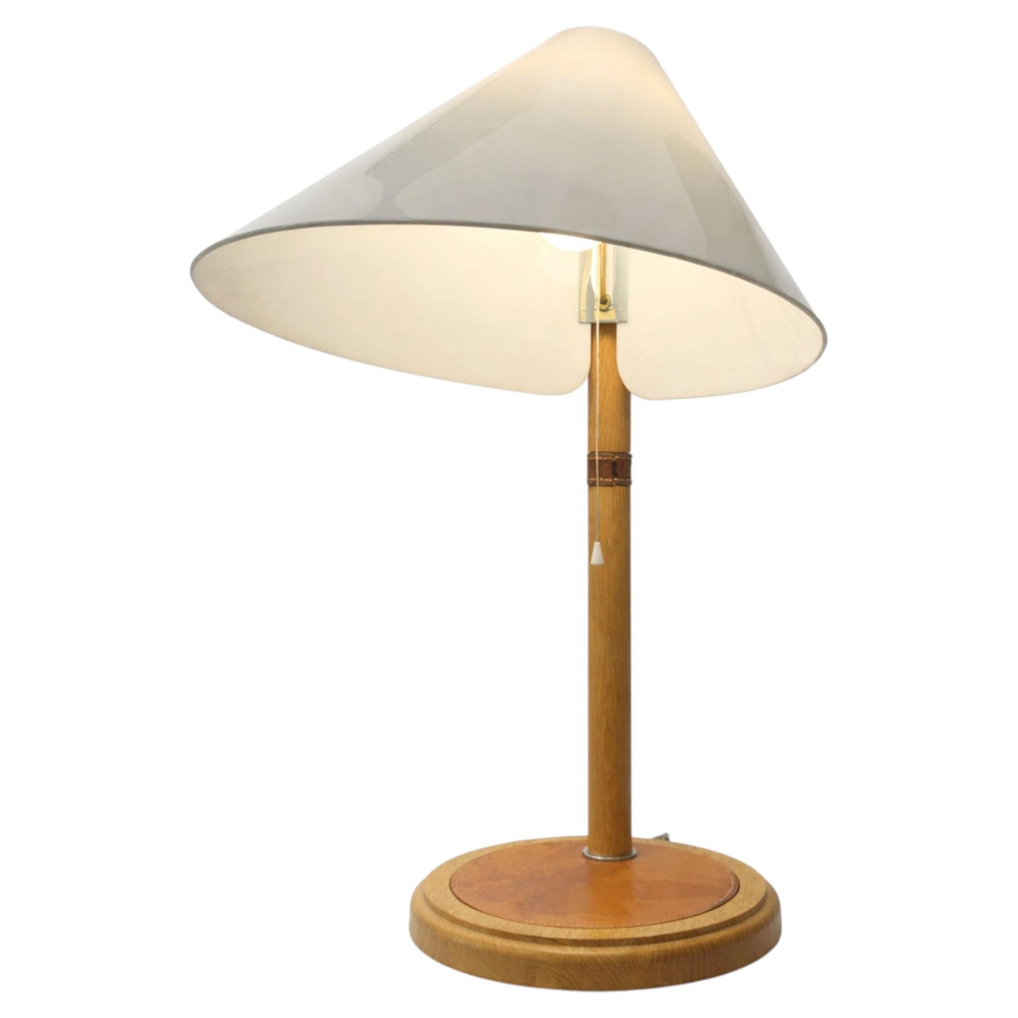 Mid-Century Modern Oak & Leather Table Lamp by Bergboms, 67cm Tall