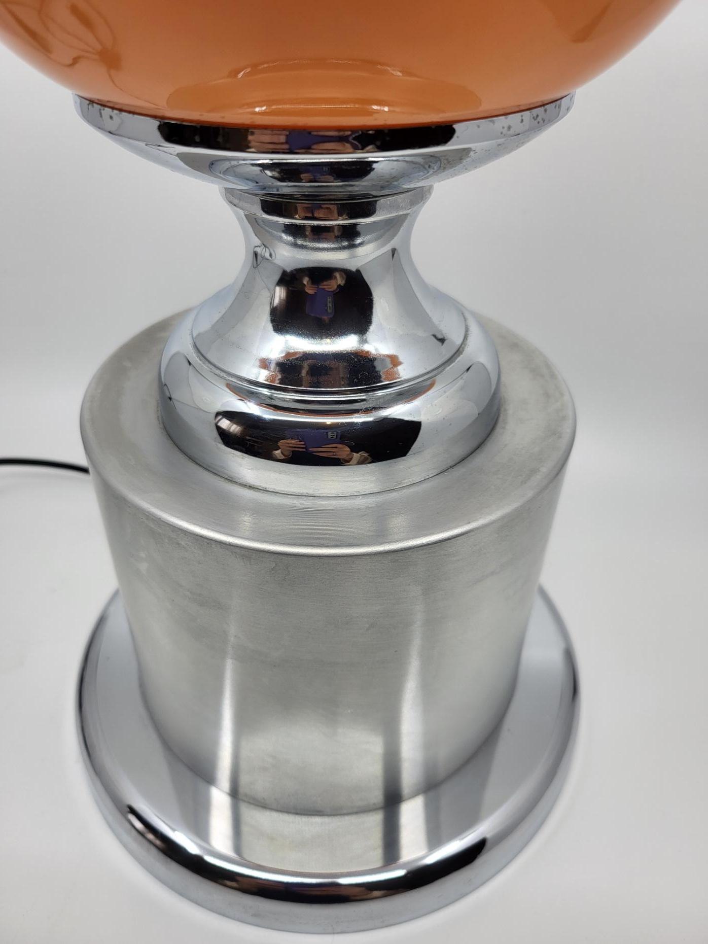 Aluminum Lampe Diderot Delmas globe orange, socle chromé Francaise 1970 Space Age Vintage For Sale