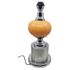 Lampe Diderot Delmas Globus orange, Sockel chromé Francaise 1970 A Space Age Vintage