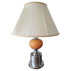 Lampada Diderot Delmas globo arancione, socle chromé Francaise 1970 Space Age Vintage