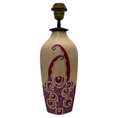Lampe en céramique émaillé d'un décor floral  Emaux de Longwy, France, 1930