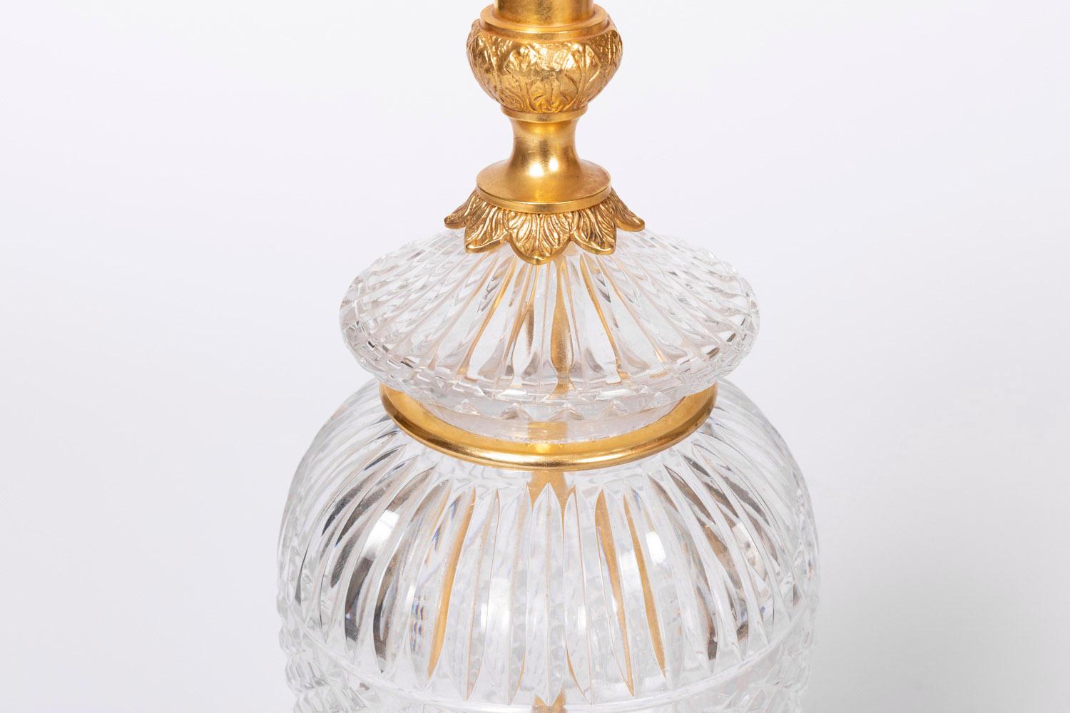 Cristal Lampe en cristal et bronze doré:: 1950 en vente