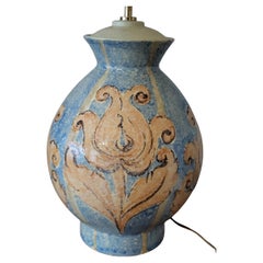 Lampe Hubert Olivier en céramique  Bleue et Jaune  France vers 1980