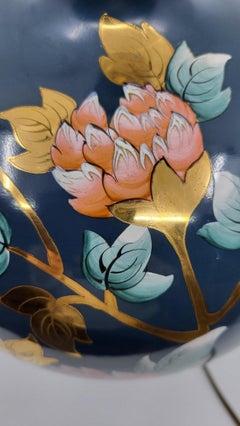 Lampe Louis Drimmer porcelaine décor Chinois doré à l'or Français 1970 Vintage