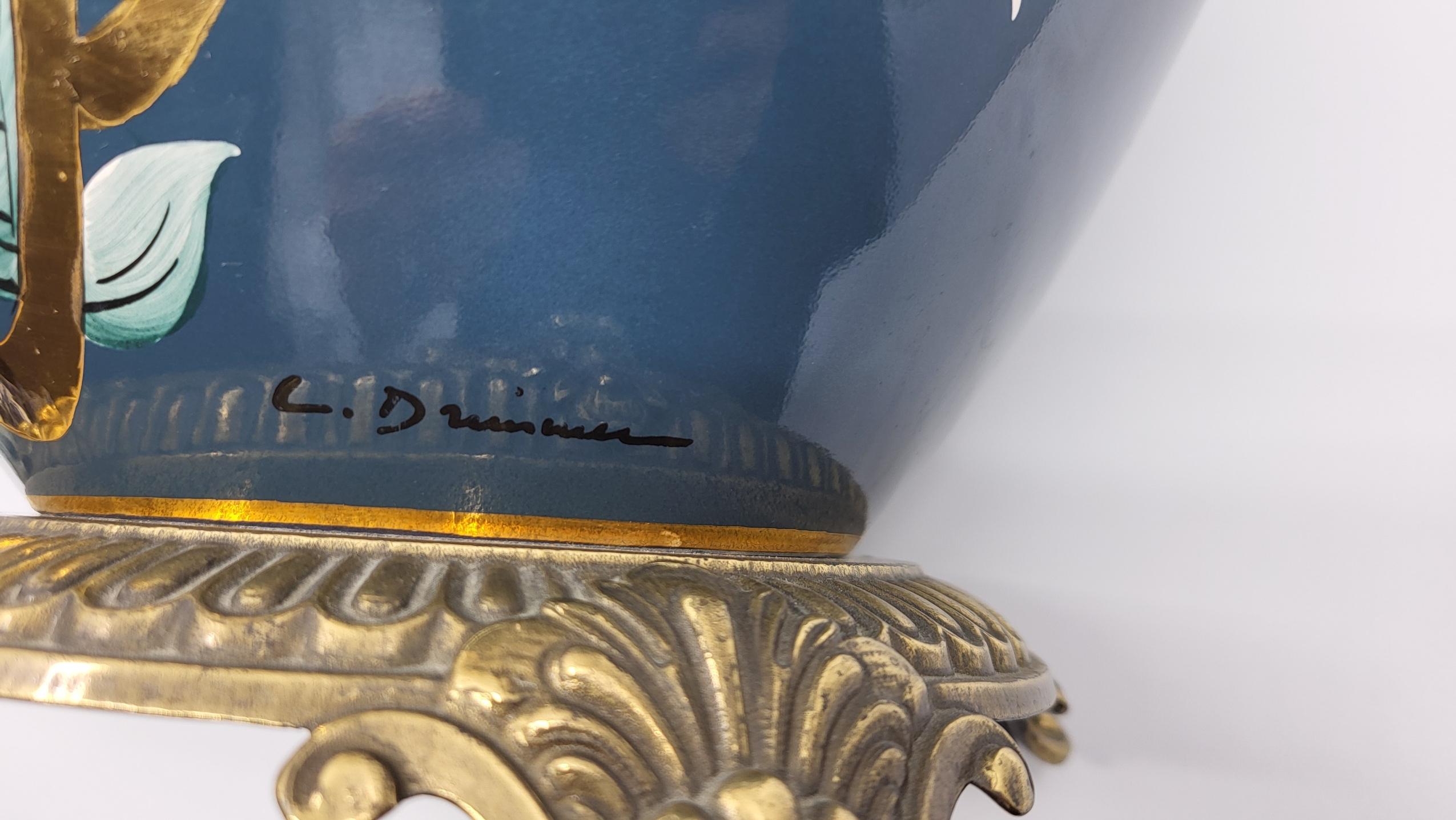 Porcelain Lampe Louis Drimmer porcelaine décor Chinois doré à l'or Français 1970 Vintage For Sale