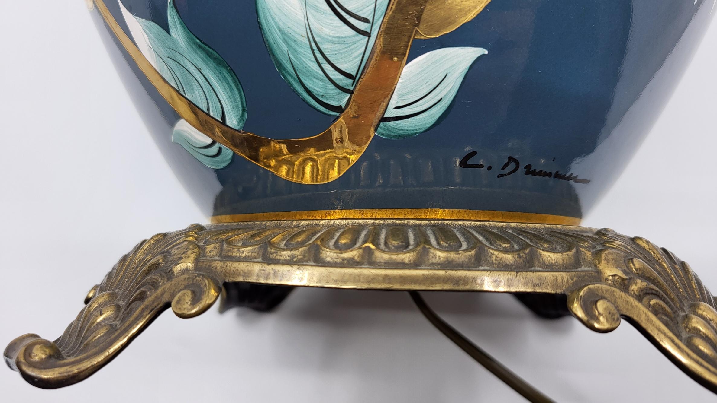 Lampe Louis Drimmer porcelaine décor Chinois doré à l'or Français 1970 Vintage en vente 1