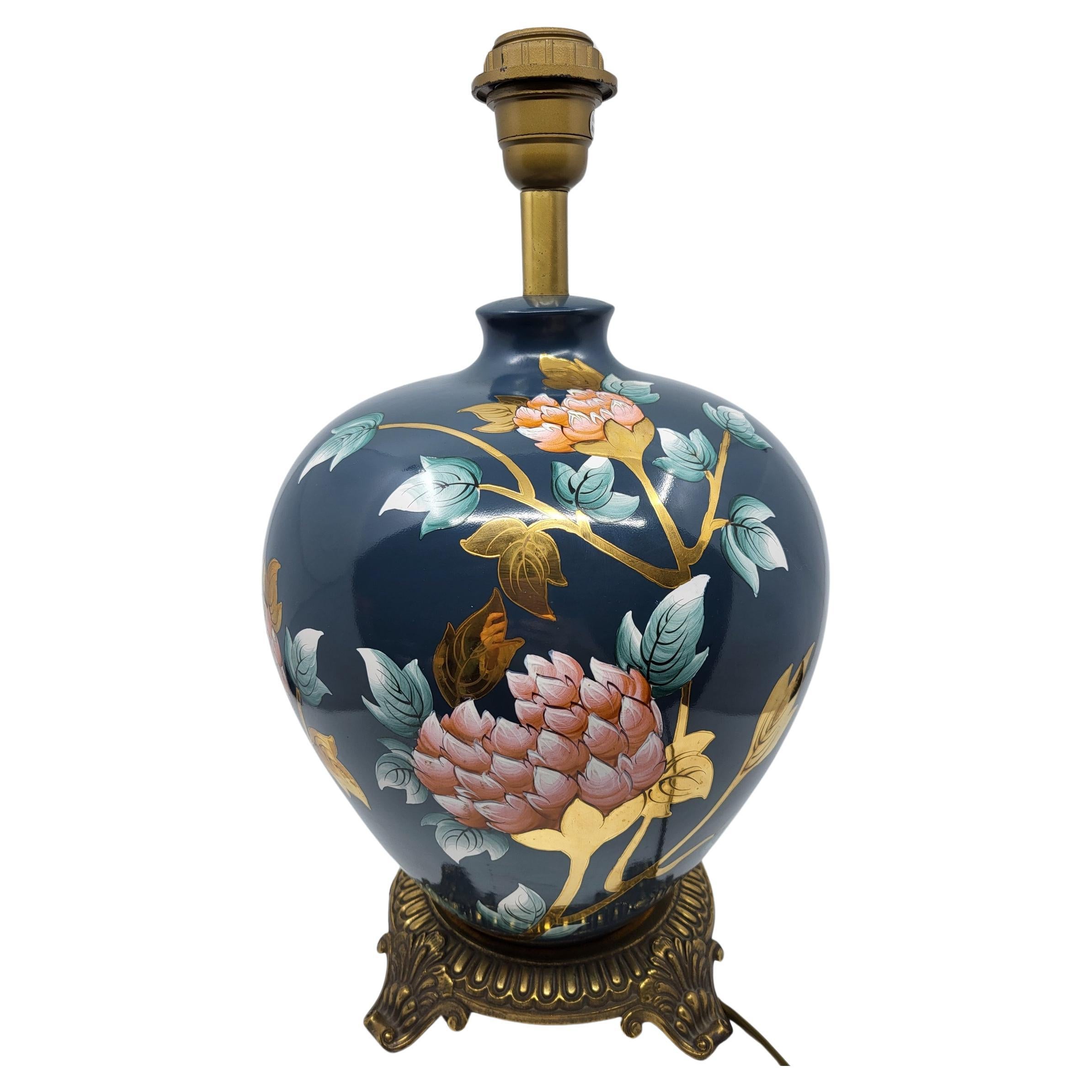 Lampe Louis Drimmer porcelaine décor Chinois doré à l'or Français 1970 Vintage