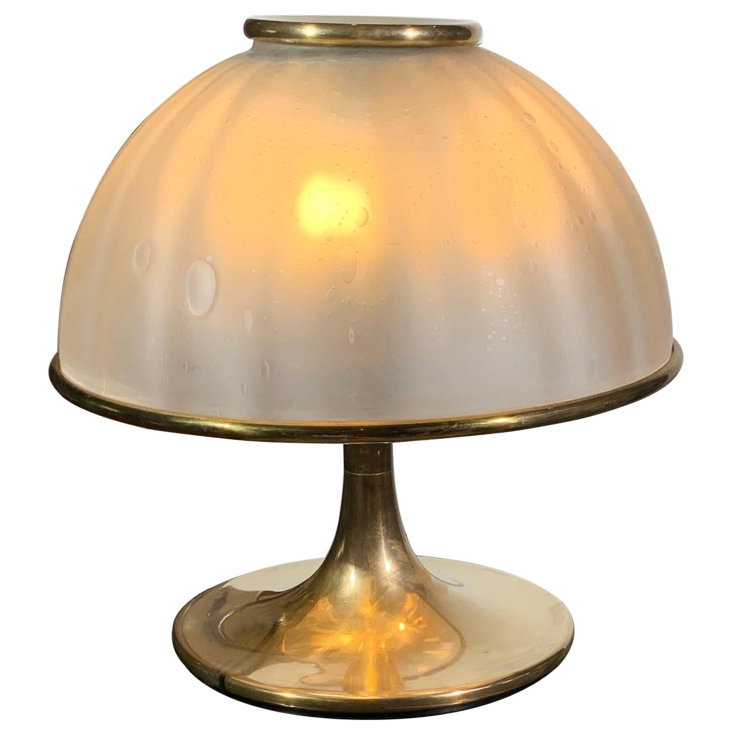 Golden round lamp with glass dome from Enrico Neri For Sale