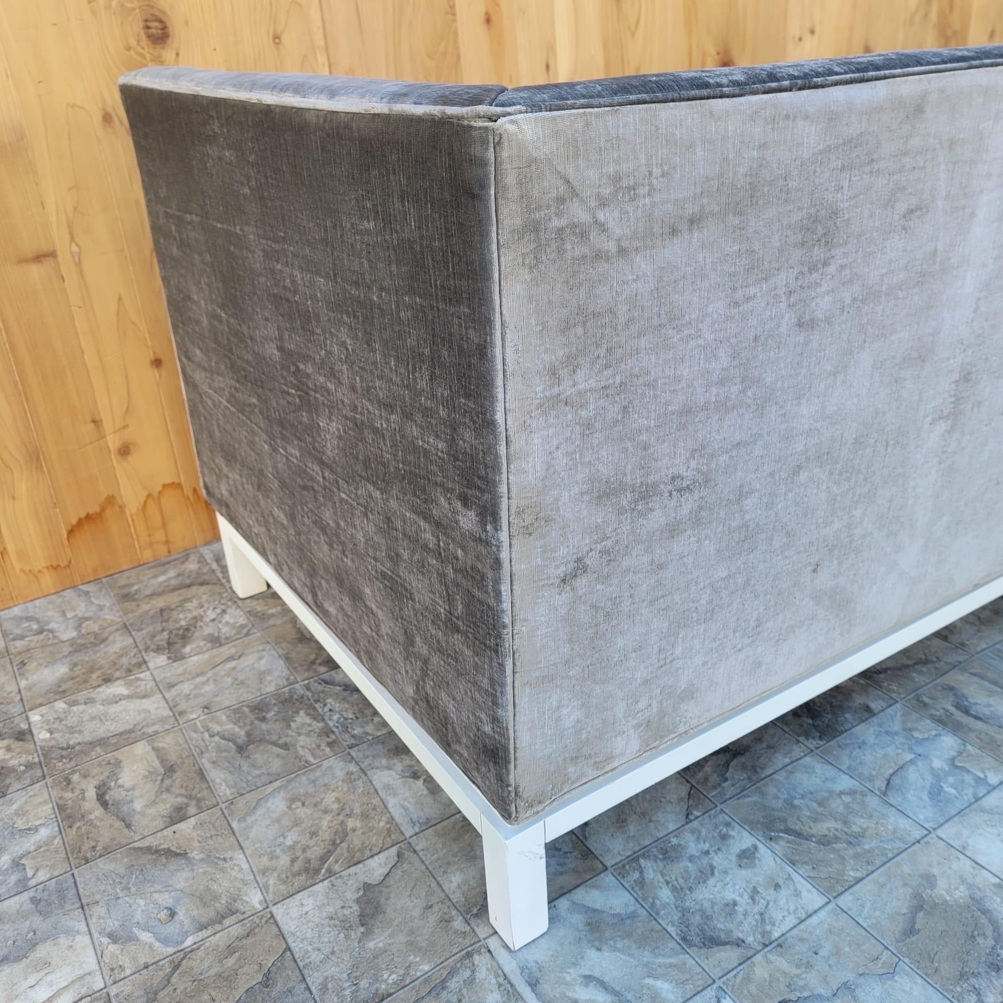 Metal Lampert Charcoal Tufted Velvet Sofa by Jonathan Adler For Sale