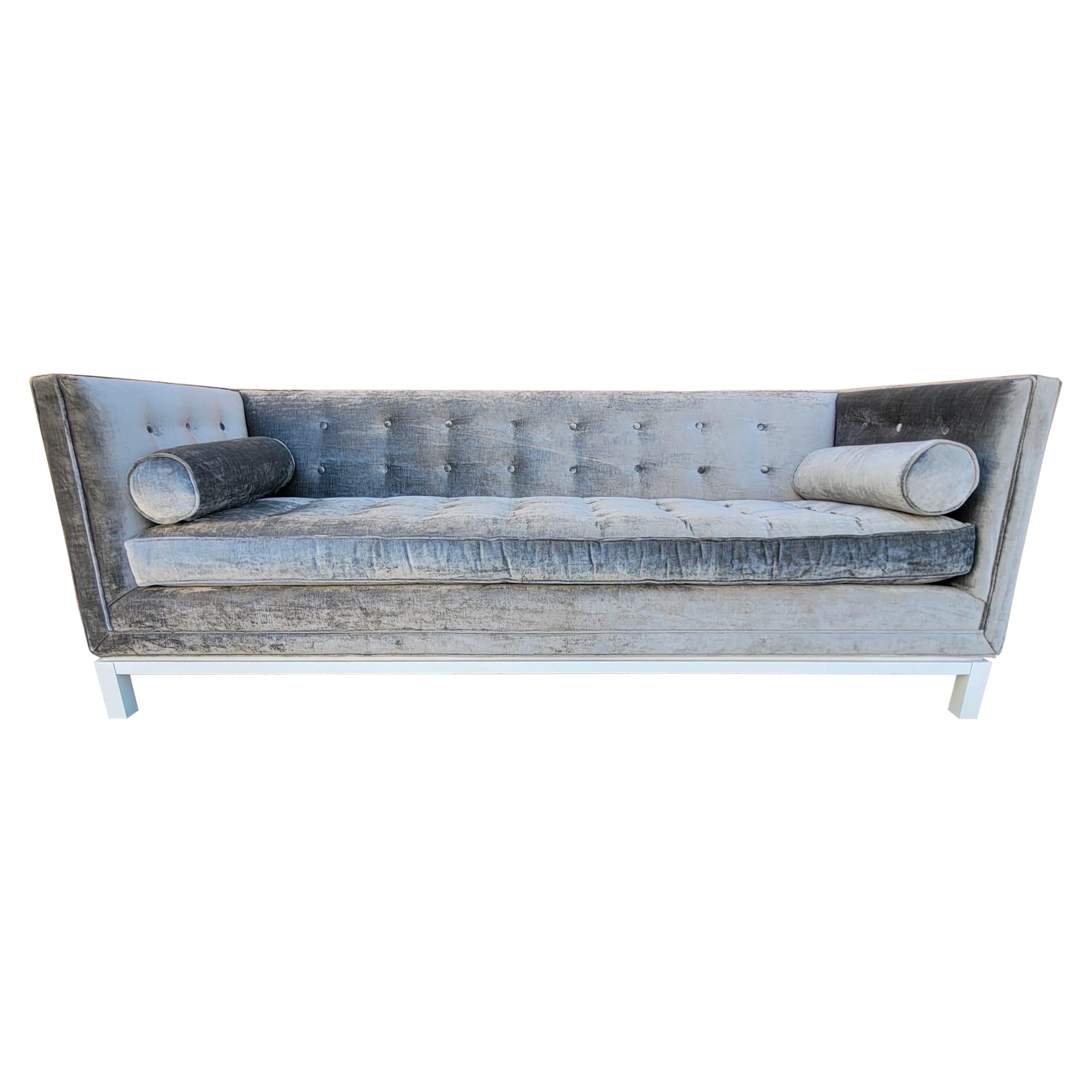 Lampert Charcoal Tufted Velvet Sofa by Jonathan Adler For Sale