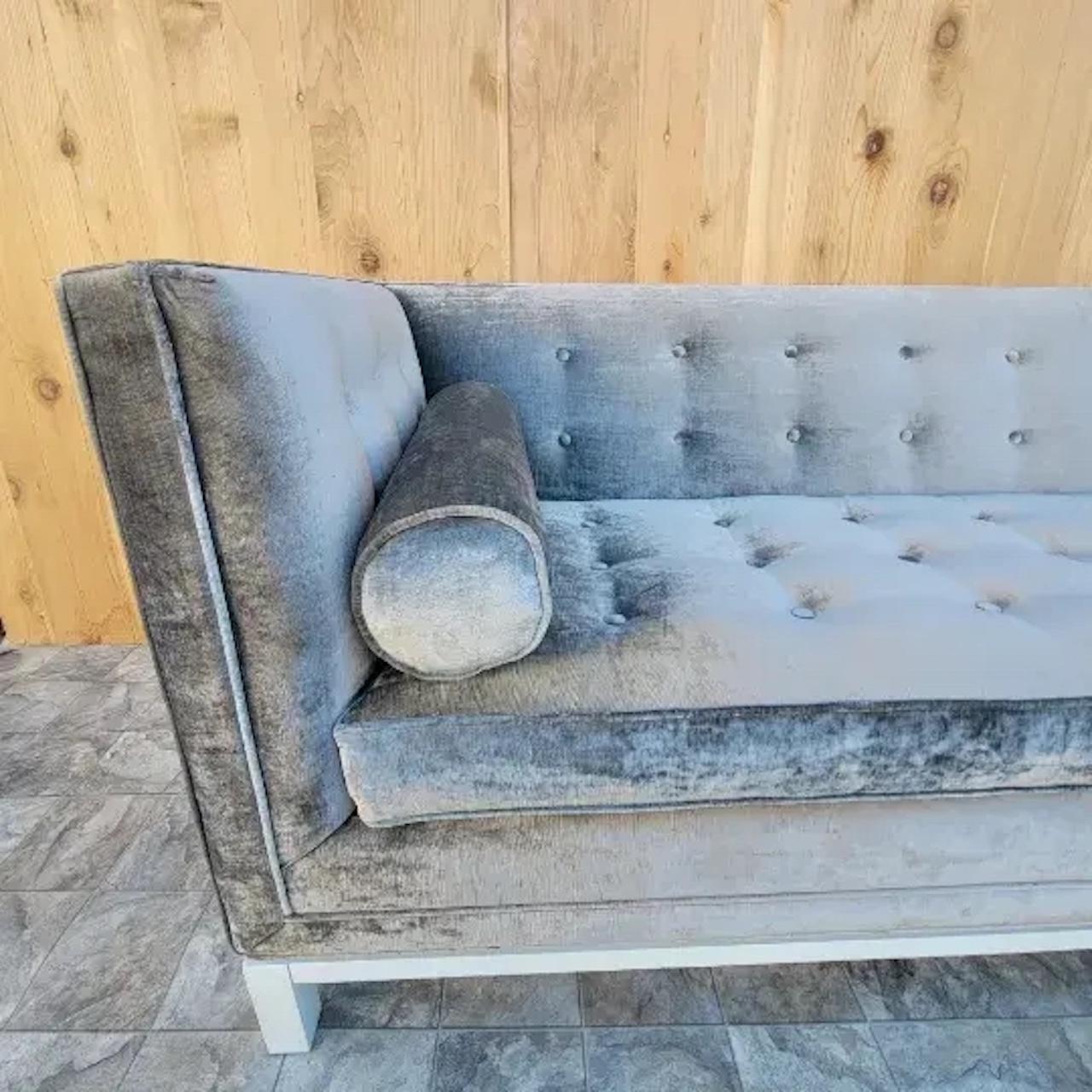 American Lampert Charcoal Tufted Velvet Sofa Styled After Jonathan Adler For Sale