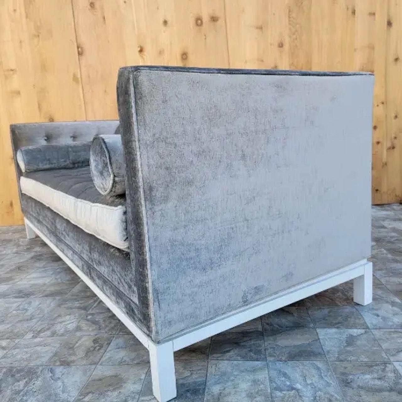 Lampert Charcoal Tufted Velvet Sofa Styled After Jonathan Adler In Good Condition For Sale In Chicago, IL
