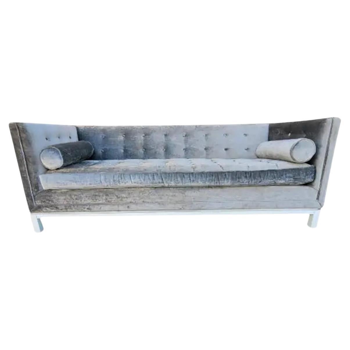Lampert Charcoal Tufted Velvet Sofa Styled After Jonathan Adler For Sale