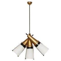 Lamperti Ceiling Pendant, brass and opaline glass, Italy circa 1950s