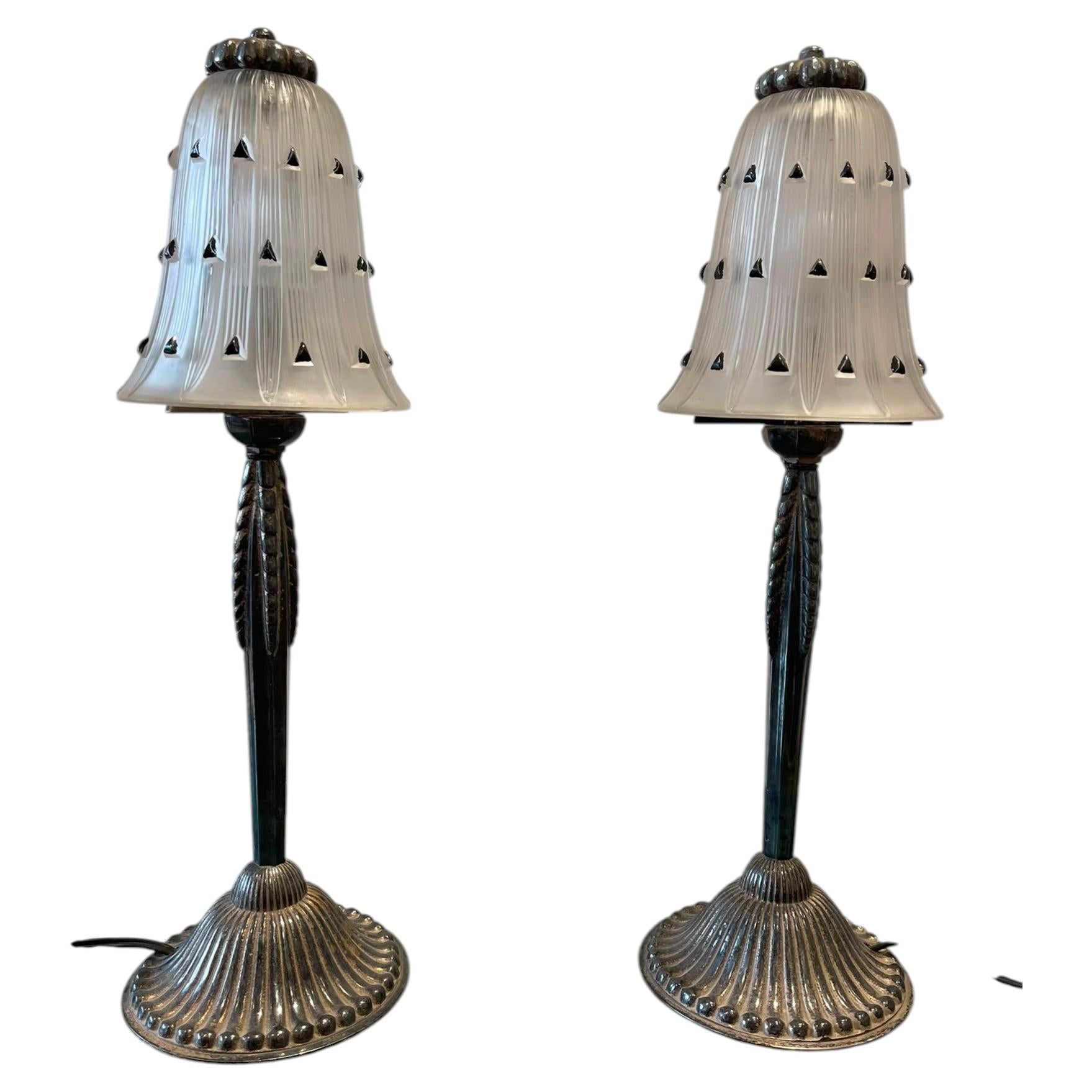 Lampes de tables René Lalique (1860-1945) et Verrerie de Wingen-sur Moder For Sale