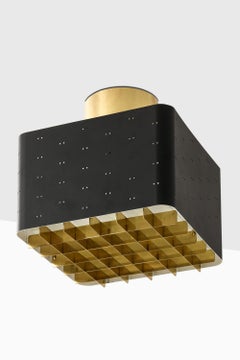 Lamps / Flush Mounts in Black Lacquered Metal and Brass by Paavo Tynell, 1950's