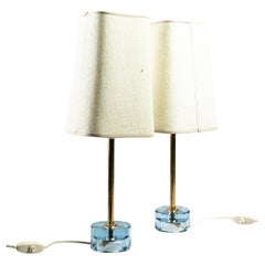 Vintage Lamps 'Fontana Arte' style  a pair in blue cast glass and brass Italy 1960