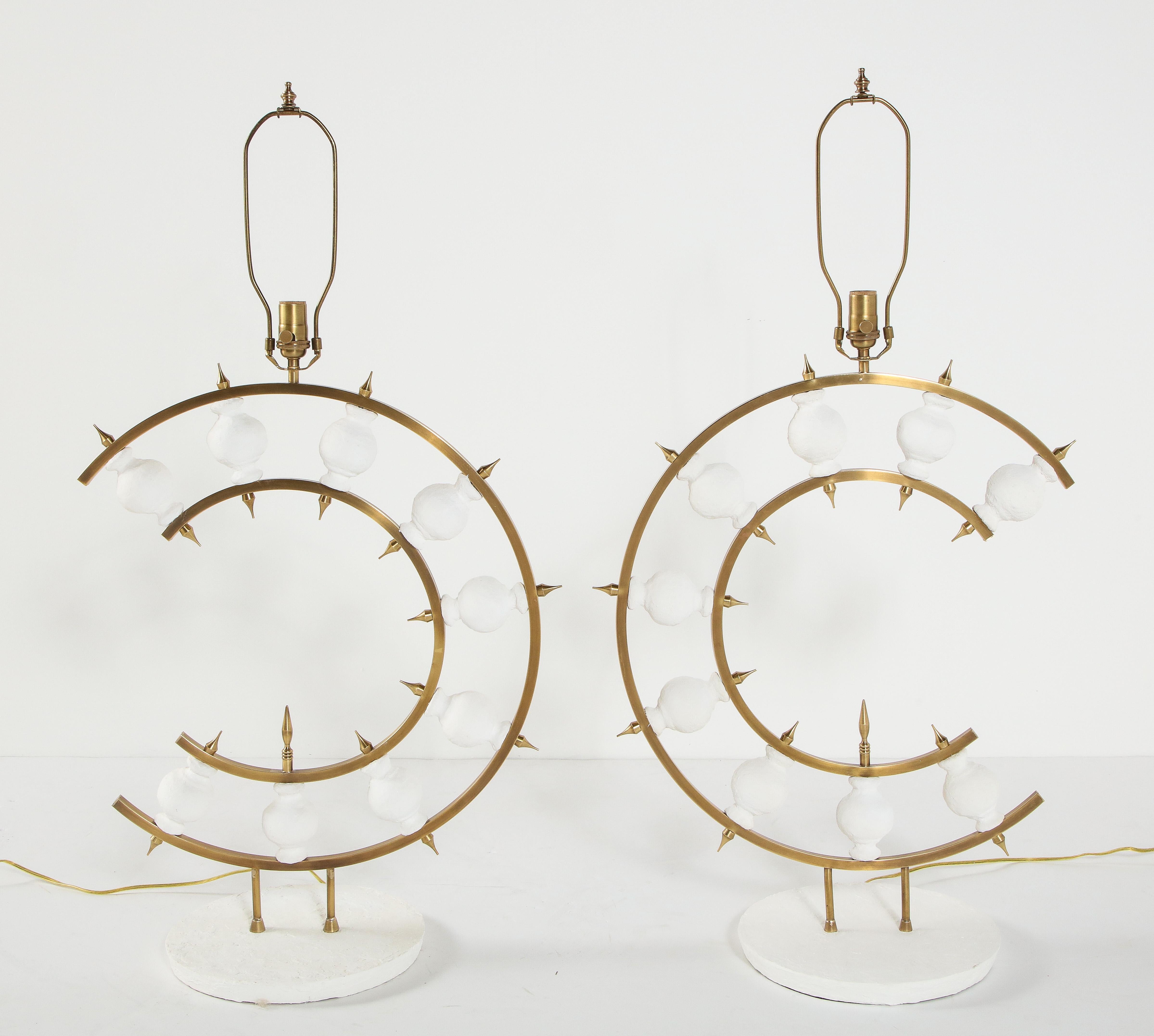 Pair of Lamps, Plaster and Brass, Organic Shape, Contemporary Tall Lamps Design For Sale 5