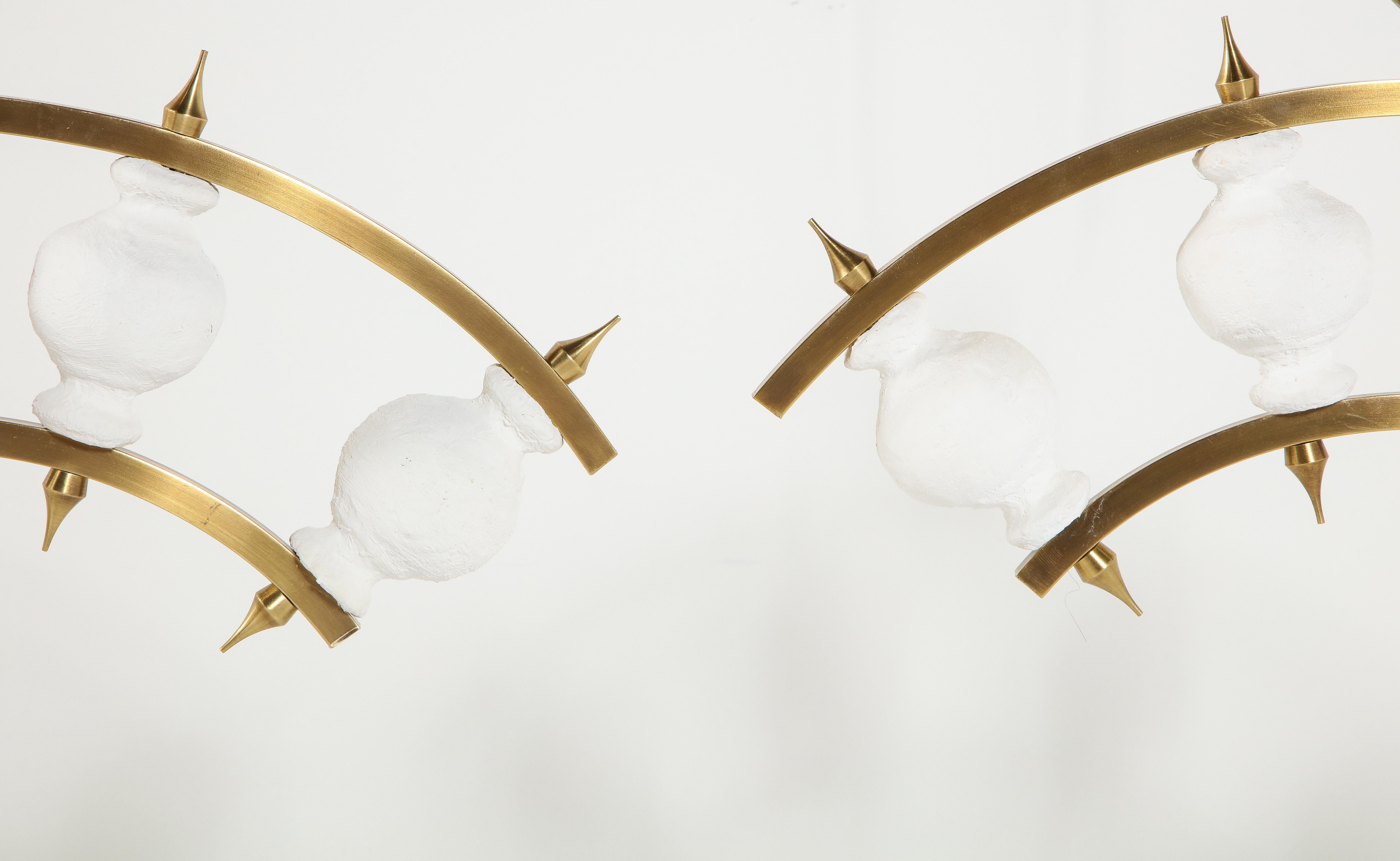 Pair of Lamps, Plaster and Brass, Contemporary Tall Lamps Design, Organic Shape In New Condition For Sale In New York, NY