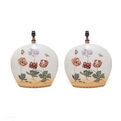 Lamps Pair Porcelain Narrow Floral Butterflies Bottle Shape Customshades
