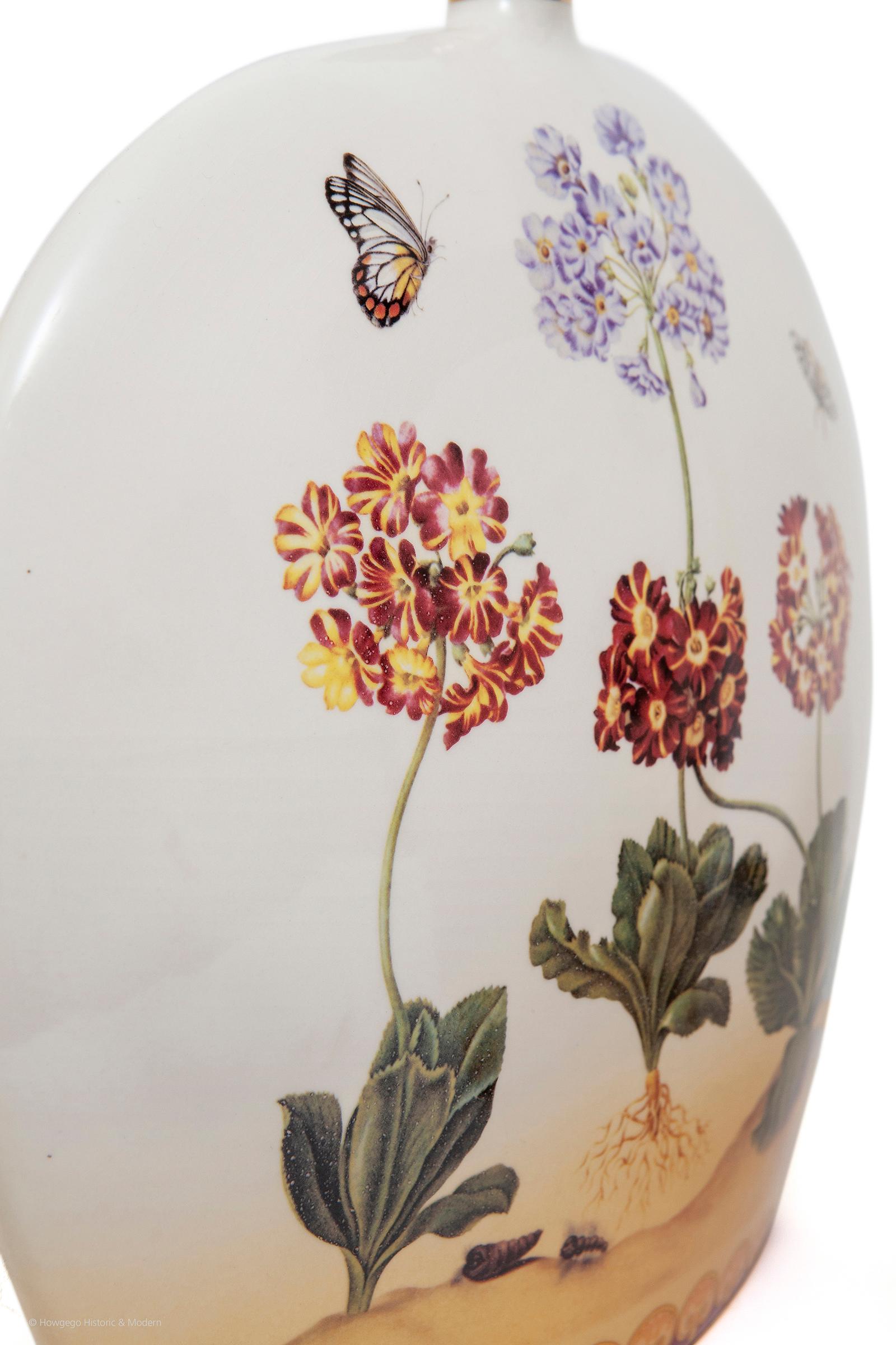 Mid-20th Century Lamps Pair Porcelain Narrow Floral Butterflies Bottle Shape Customshades For Sale