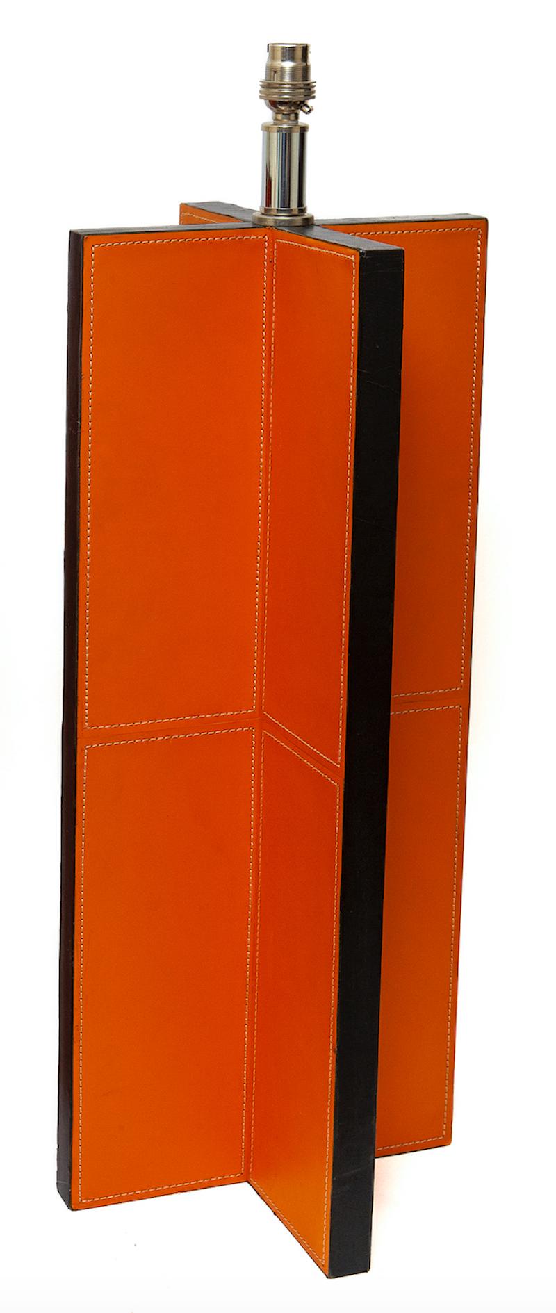Paire de lampes vintage en cuir orange jean michel frank croisillon inspiré H28 Bon état - En vente à BUNGAY, SUFFOLK