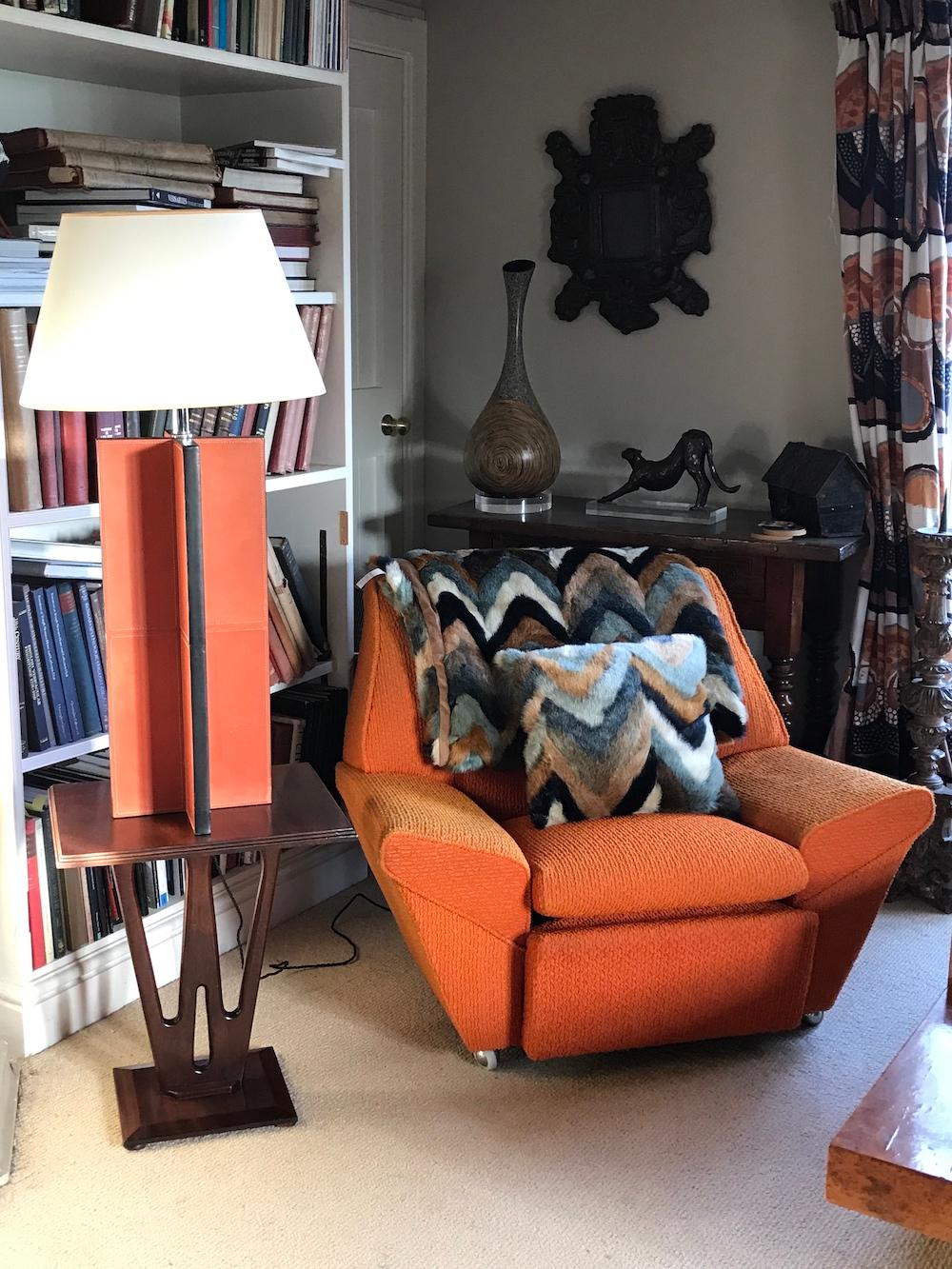 Cuir Paire de lampes vintage en cuir orange jean michel frank croisillon inspiré H28 en vente