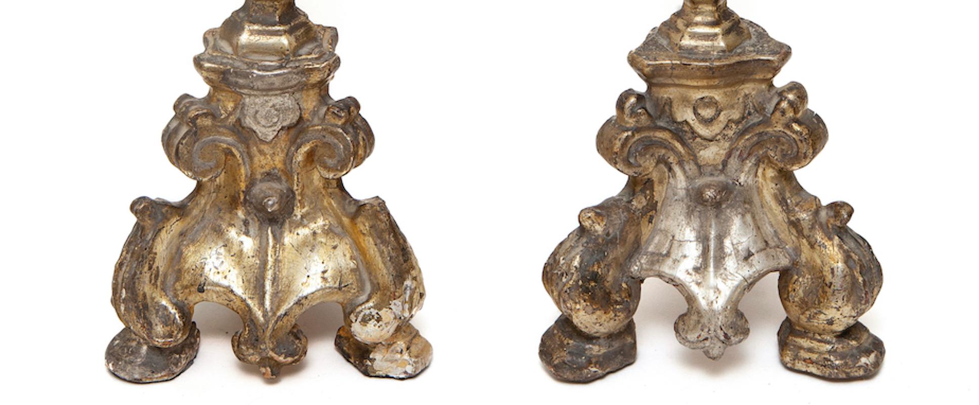 Late 17th Century Lamps Table Pair Candlesticks Silver Gilt 17th Century Baroque Italian 29