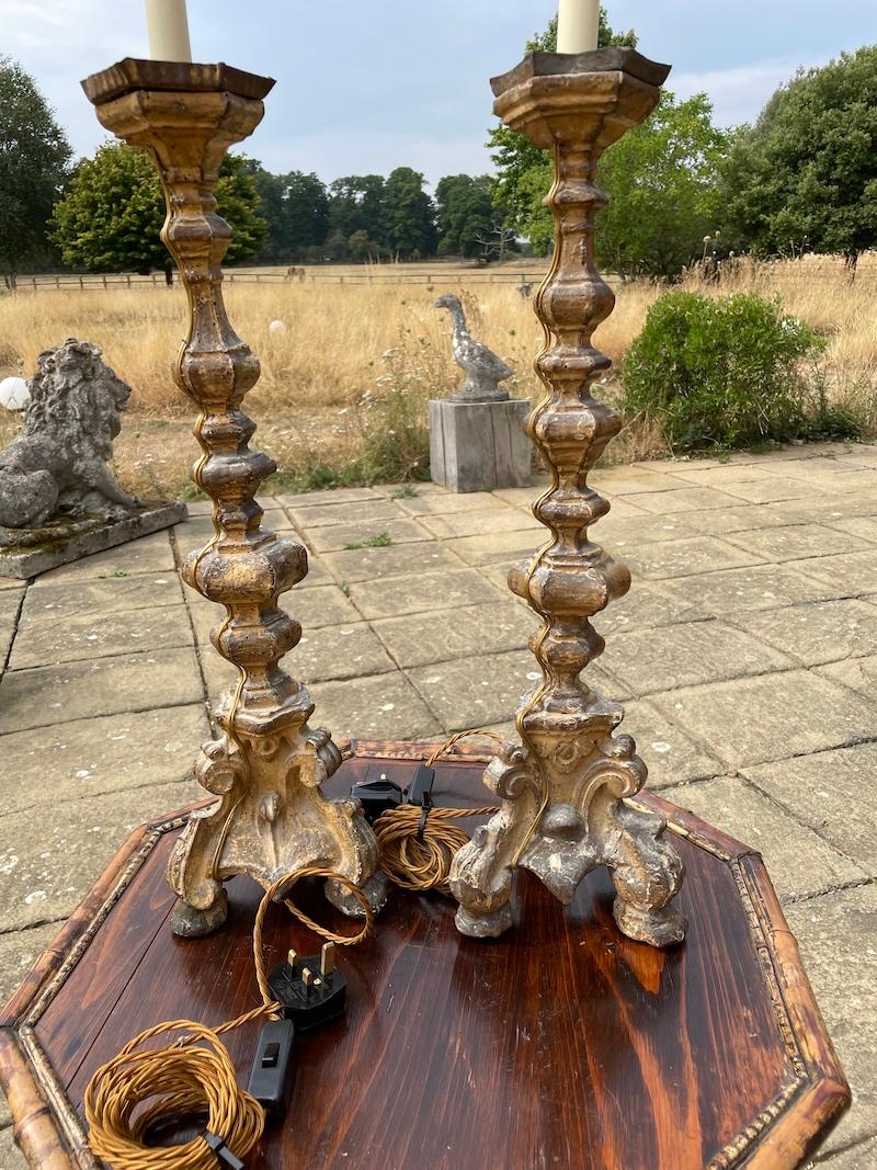 Lamps Table Pair Candlesticks Silver Gilt 17th Century Baroque Italian 29