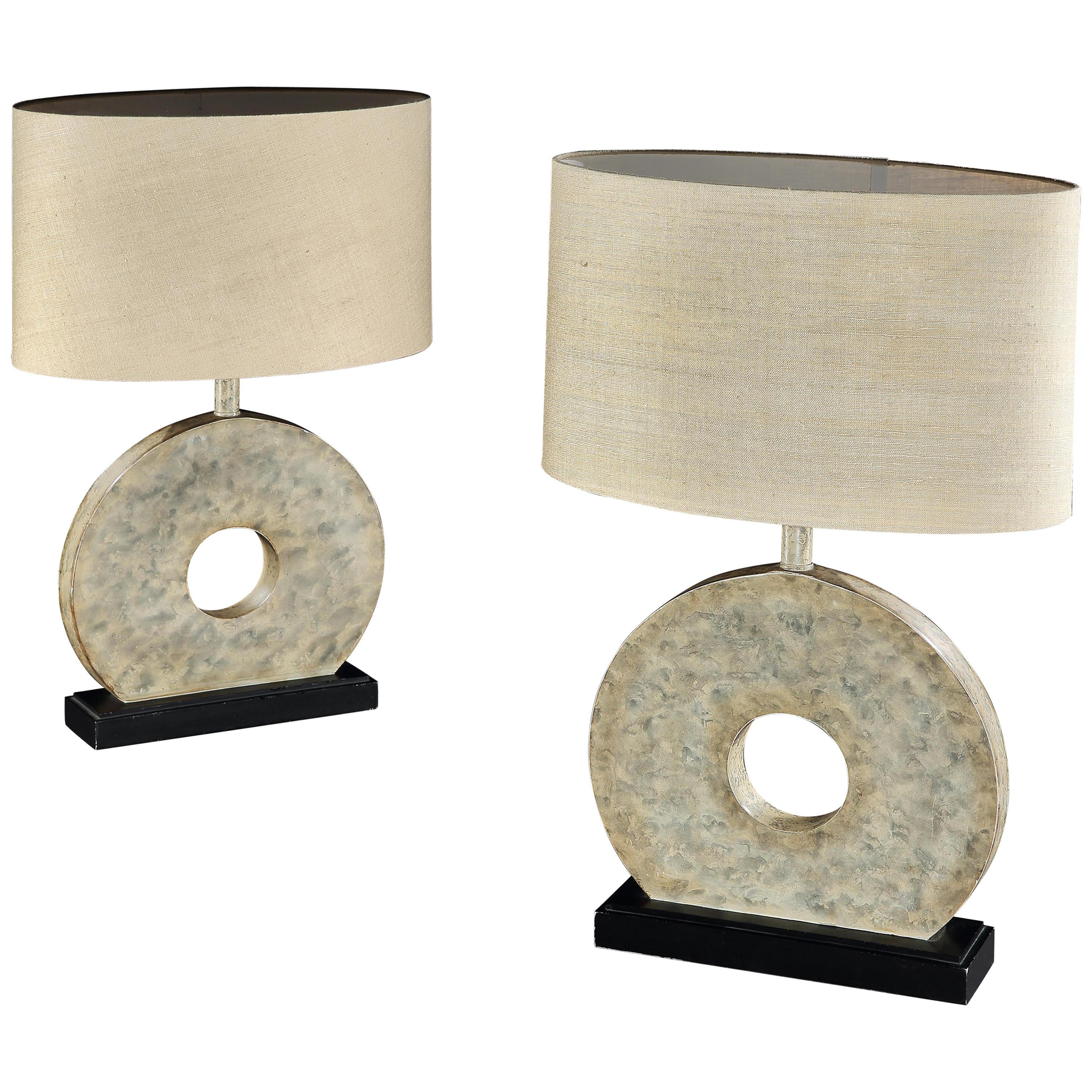 Paire de Lampes de Table Marbrées Milieu de Siècle Moderne Cercle Infini Palette de Terre en vente