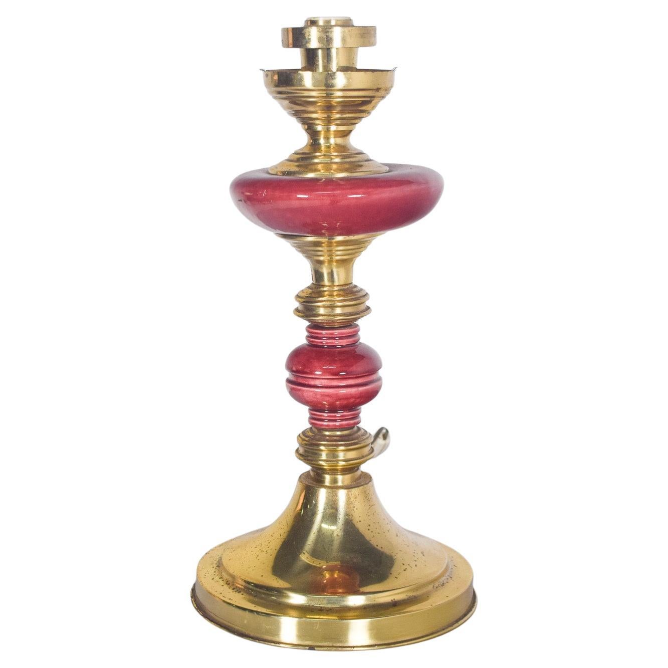 Abat-jour en métal jaune et porcelaine rouge en vente