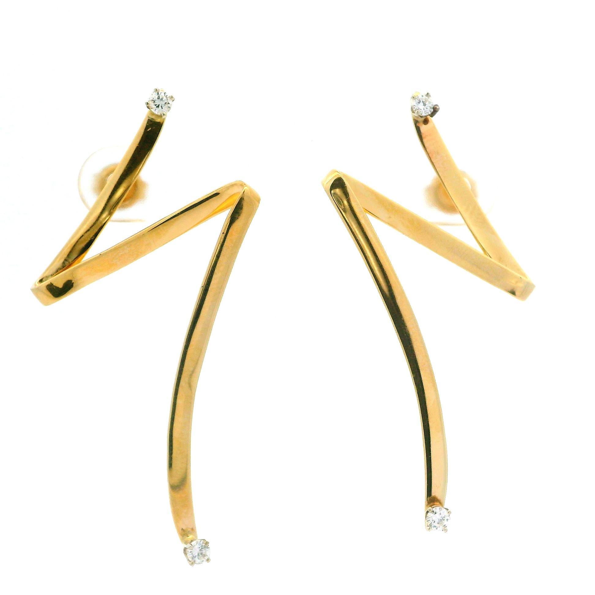Brilliant Cut Lana 14k Yellow Gold 0.20ctw Diamond Polished Zig Zag Large Earrings