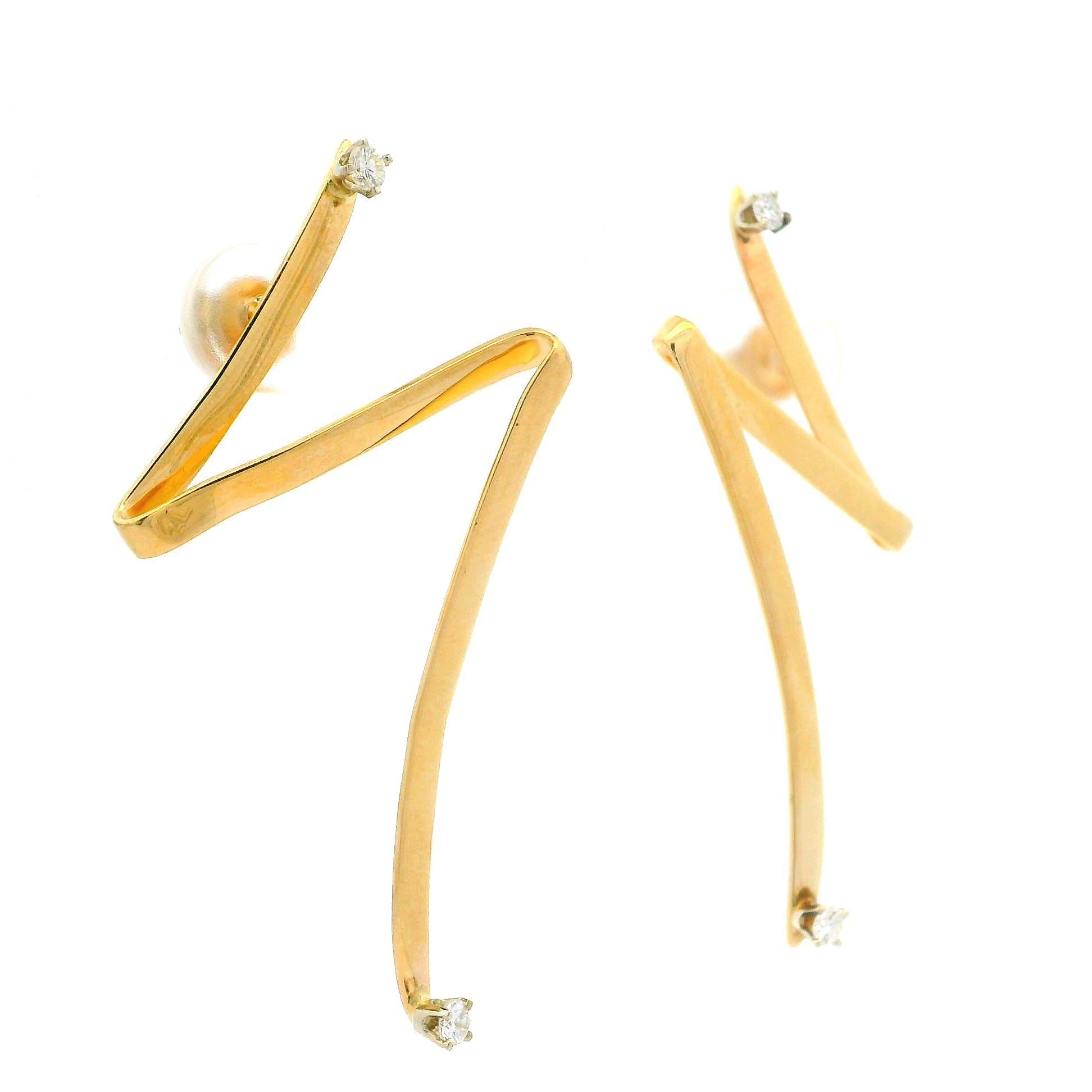 Lana 14k Yellow Gold 0.20ctw Diamond Polished Zig Zag Large Earrings In Excellent Condition In Montclair, NJ