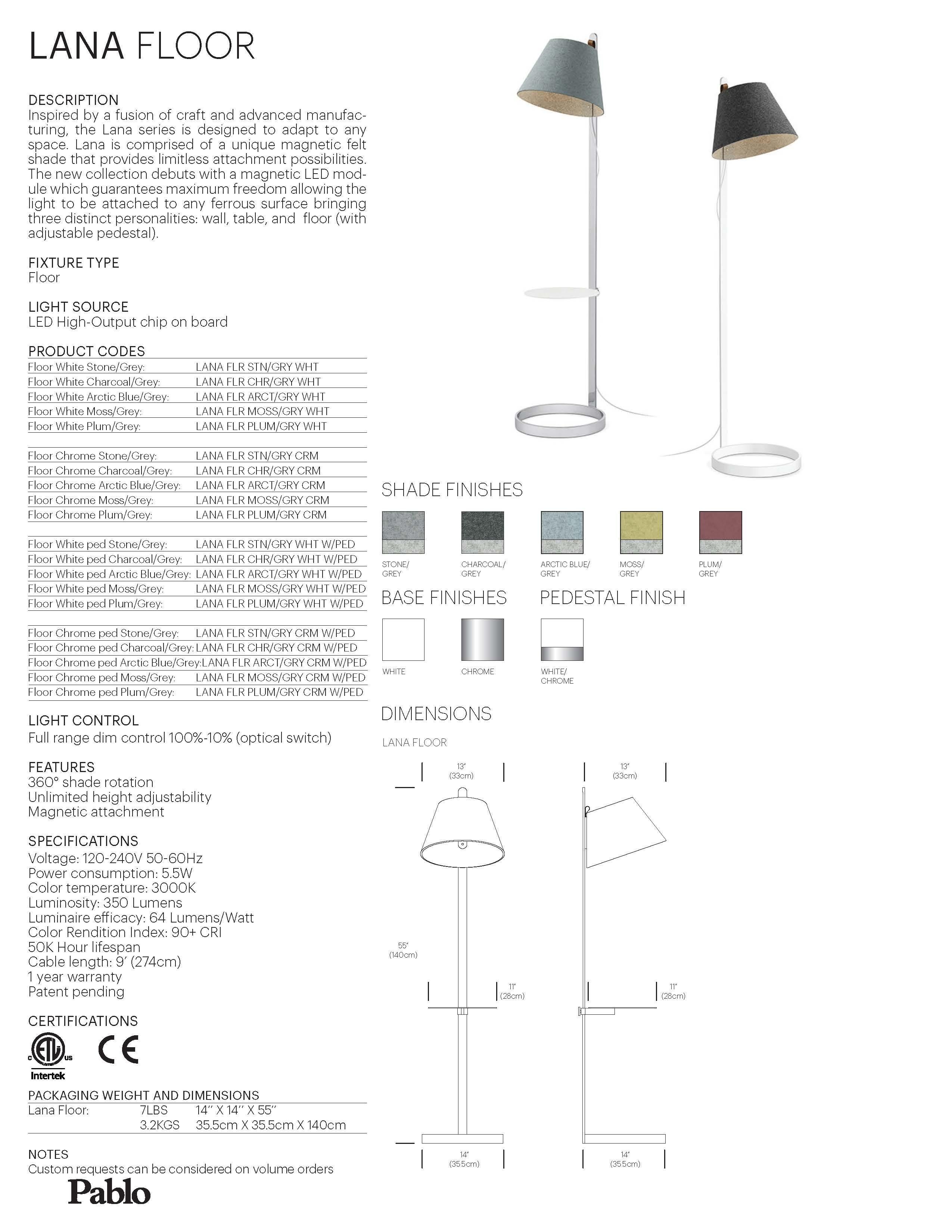 Lana Stehlampe in archäologischem Blau und Grau mit Chromsockel von Pablo Designs (amerikanisch)