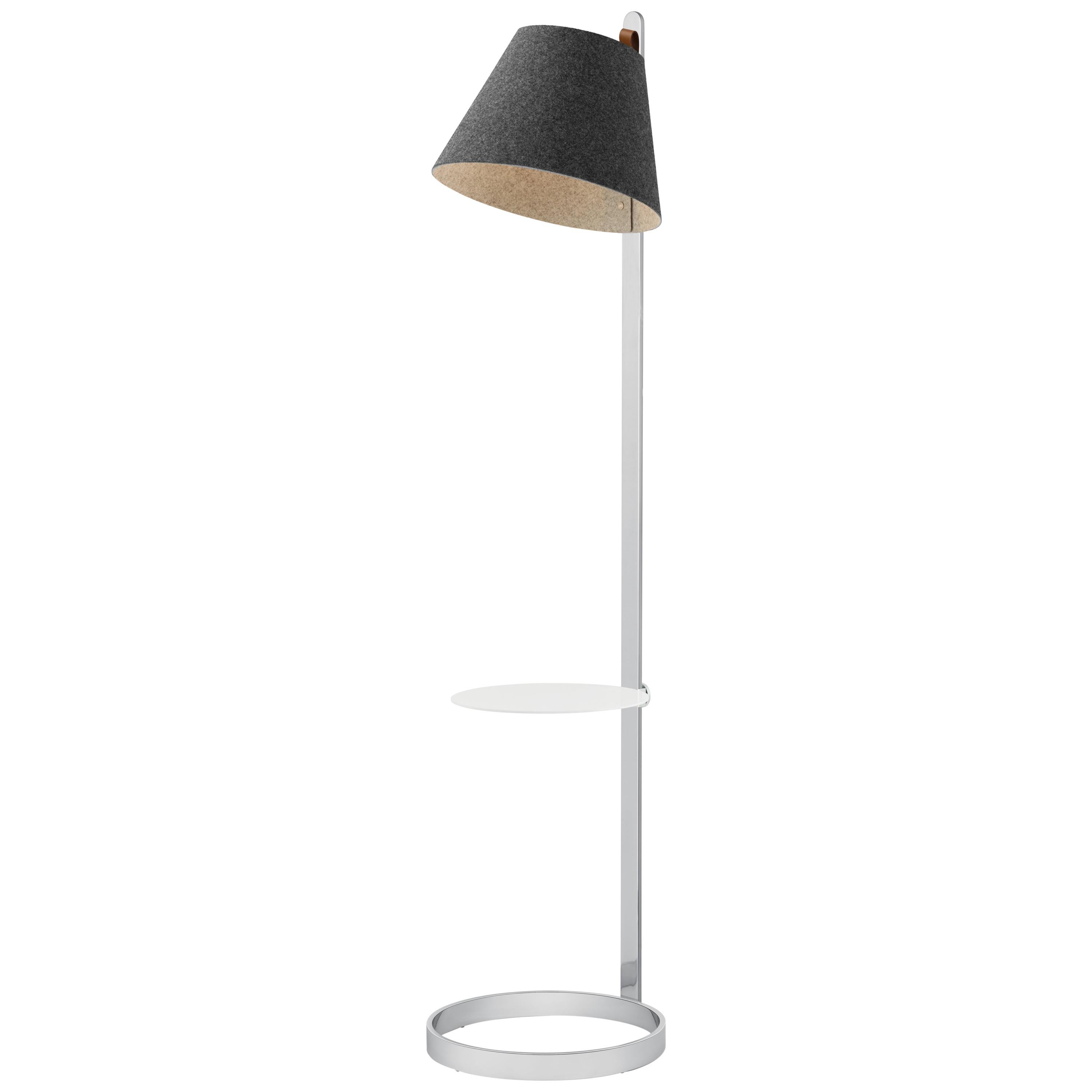 Lana Floor Lamp in Charcoal and Grey with Tray and Chrome Base by Pablo Designs