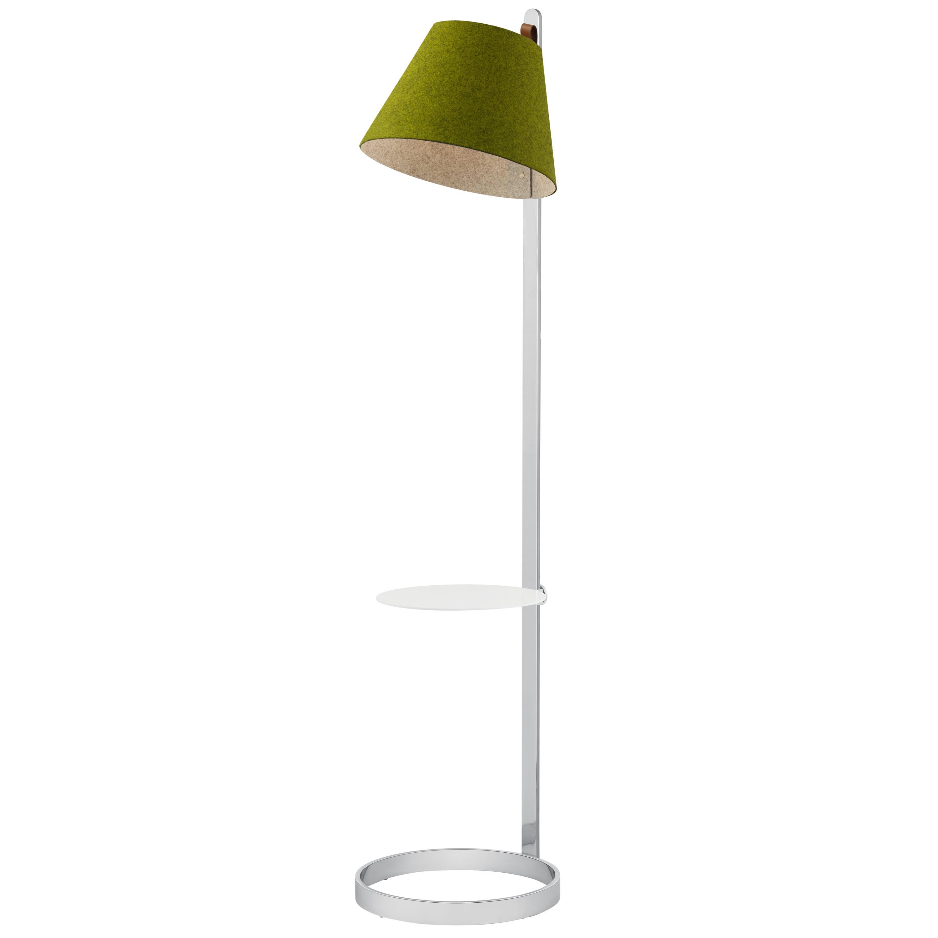 Lana Floor Lamp in Moss and Grey with Tray and Chrome Base by Pablo Designs