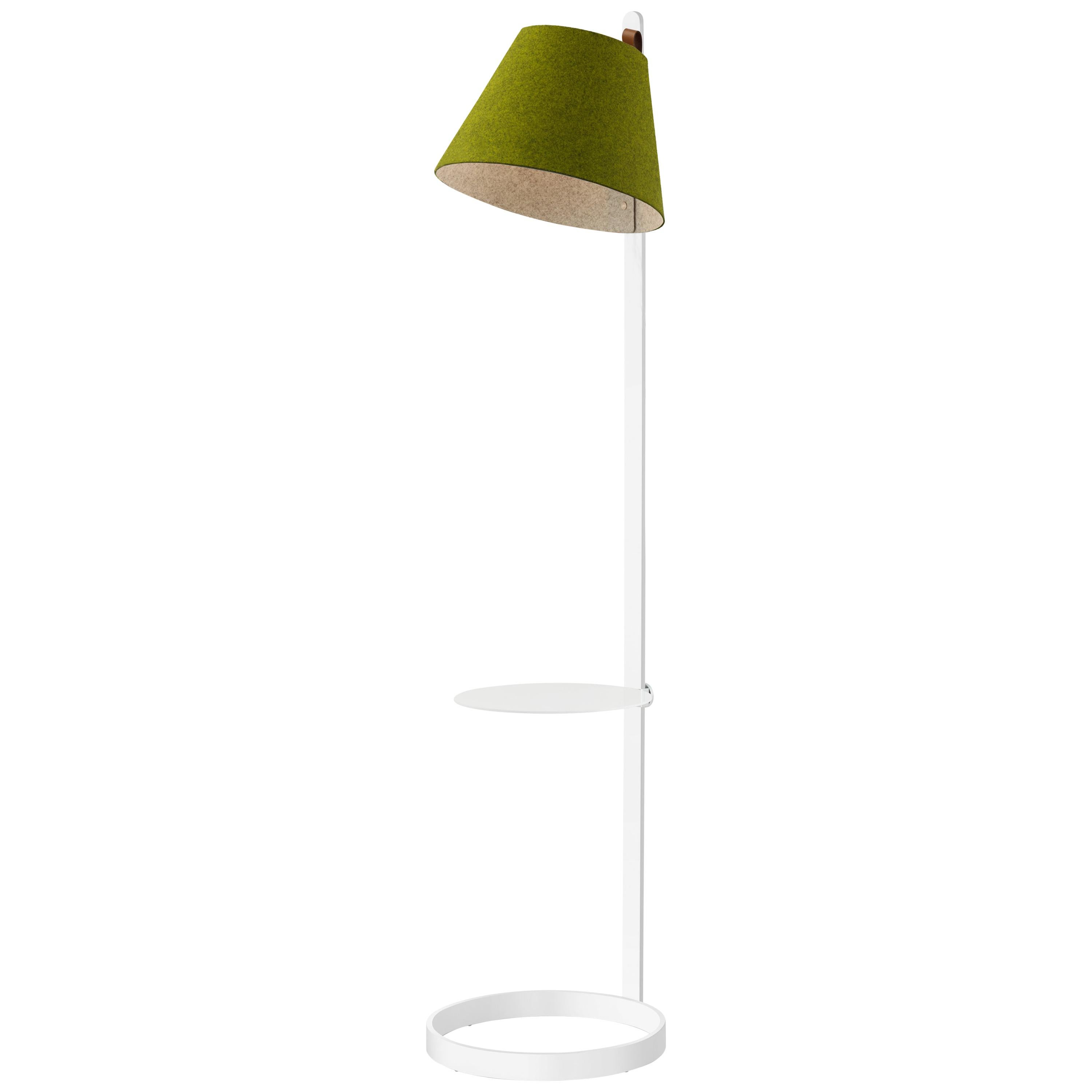 Lana Floor Lamp in Moss and Grey with Tray and White Base by Pablo Designs