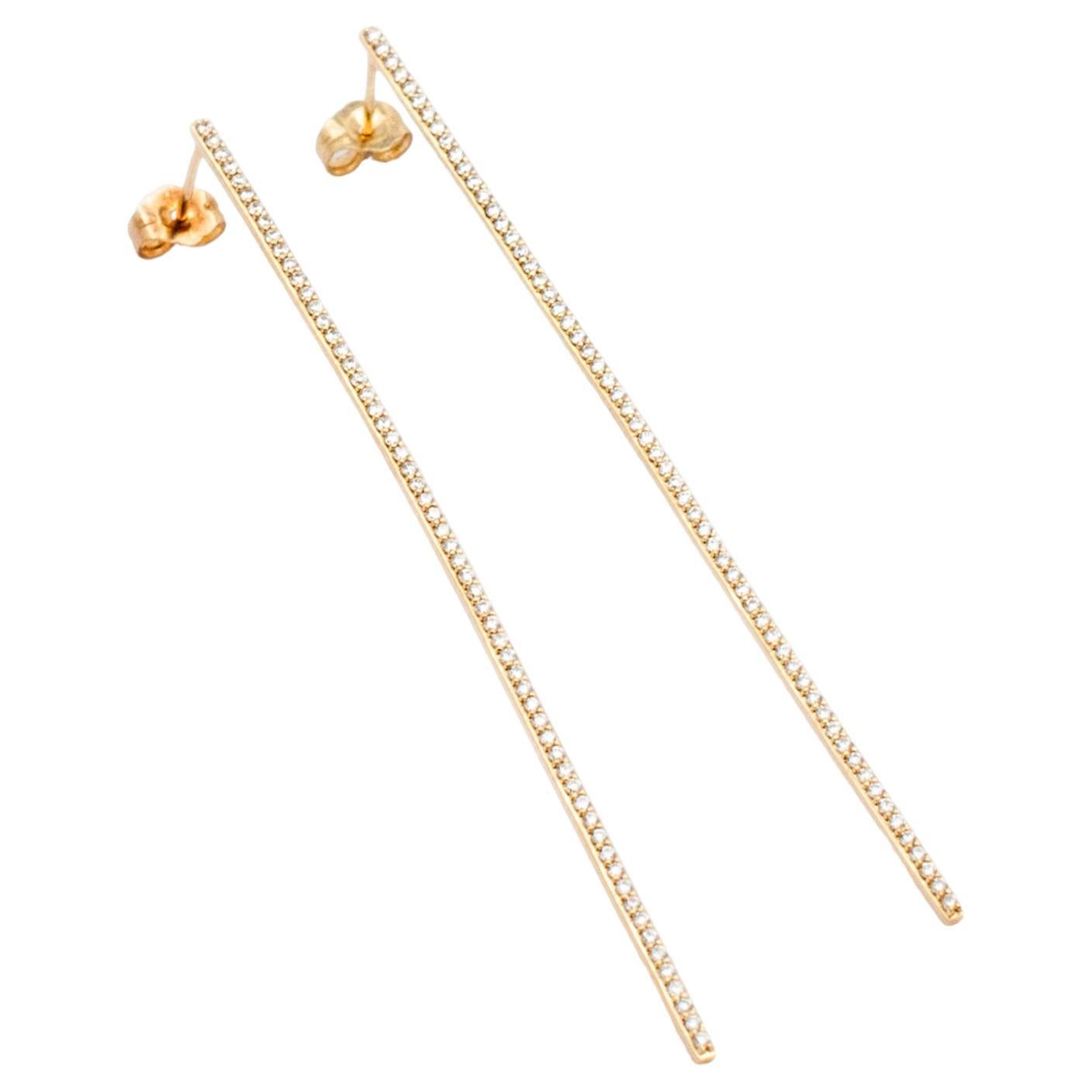 Lana Jewelry Ladies 14K Yellow Gold Pave Diamond Stick Drop Earrings For Sale