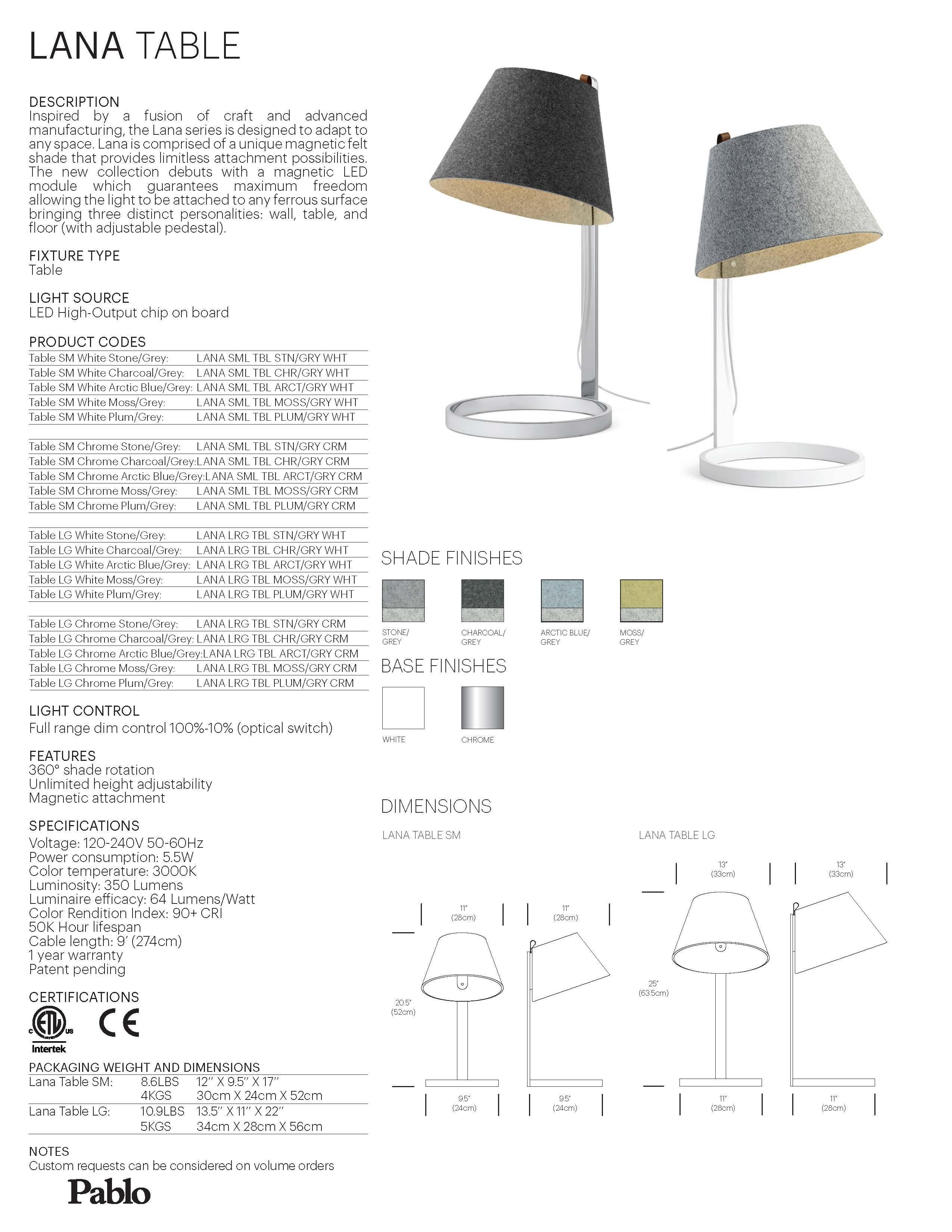 Contemporary Lana Large Table Lamp in Moss and Grey with Chrome Base by Pablo Designs