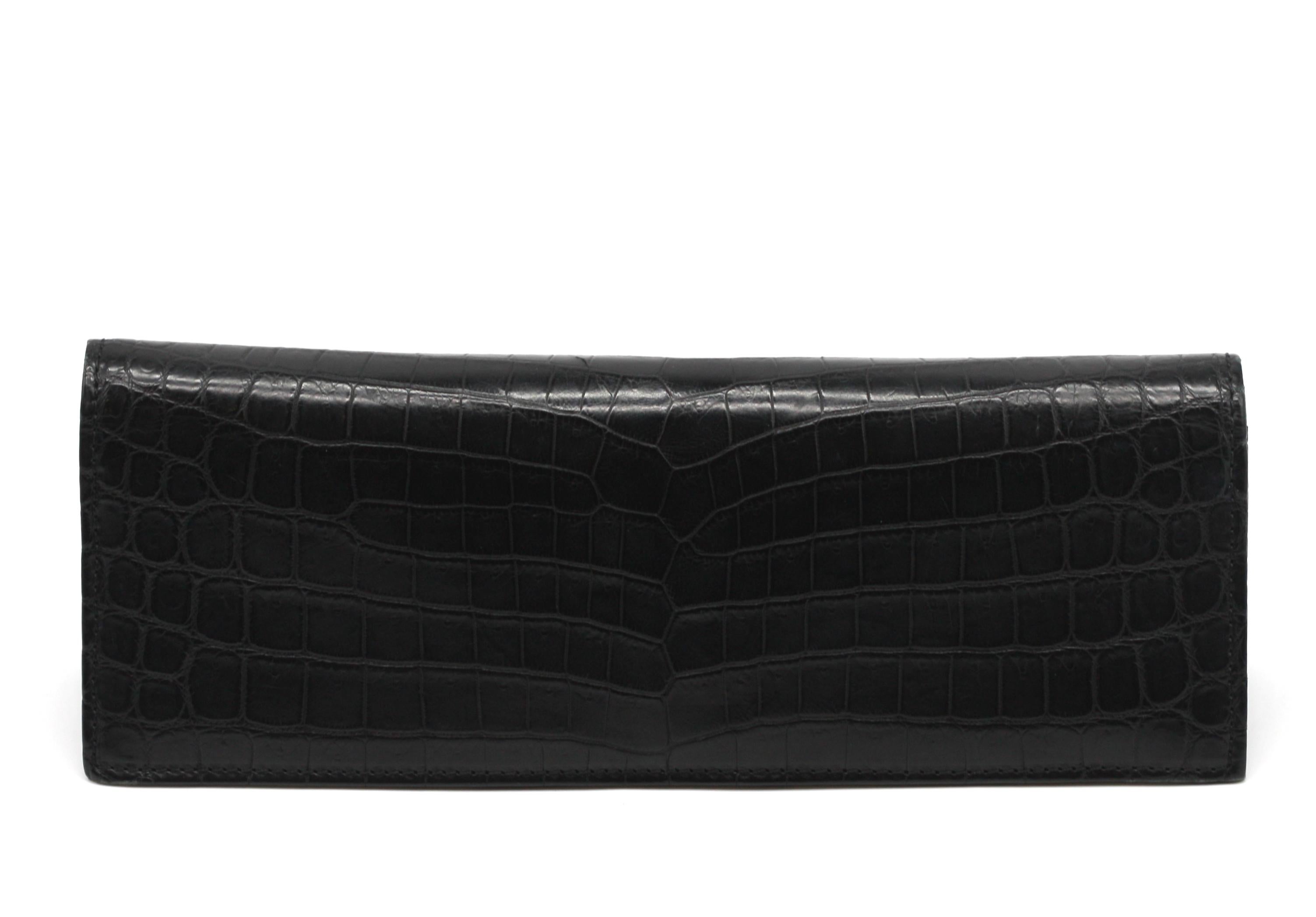 Lana Marks Schwarze Alligator-Kuvert-Clutch im Zustand „Gut“ im Angebot in West Palm Beach, FL
