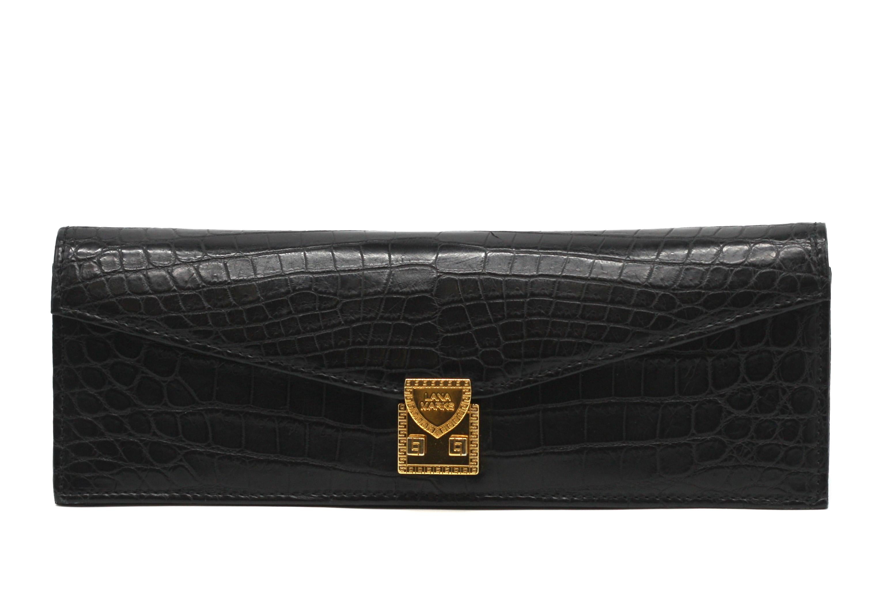 Lana Marks Schwarze Alligator-Kuvert-Clutch im Angebot 3