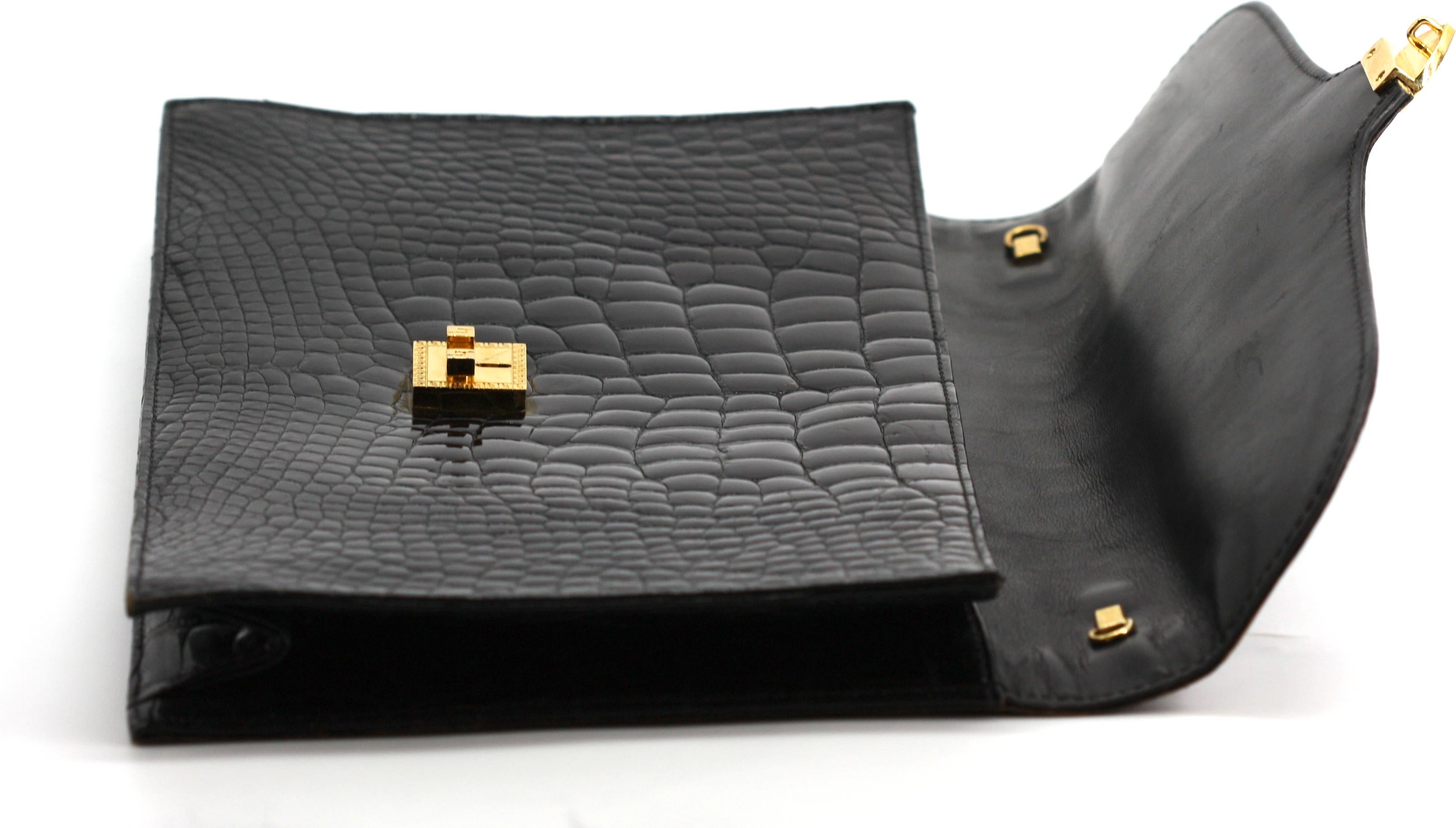 Large pochette en crocodile noir et marron de Lana Marks Bon état - En vente à West Palm Beach, FL
