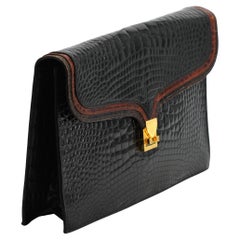 Pochette grande in coccodrillo nero e marrone di Lana Marks