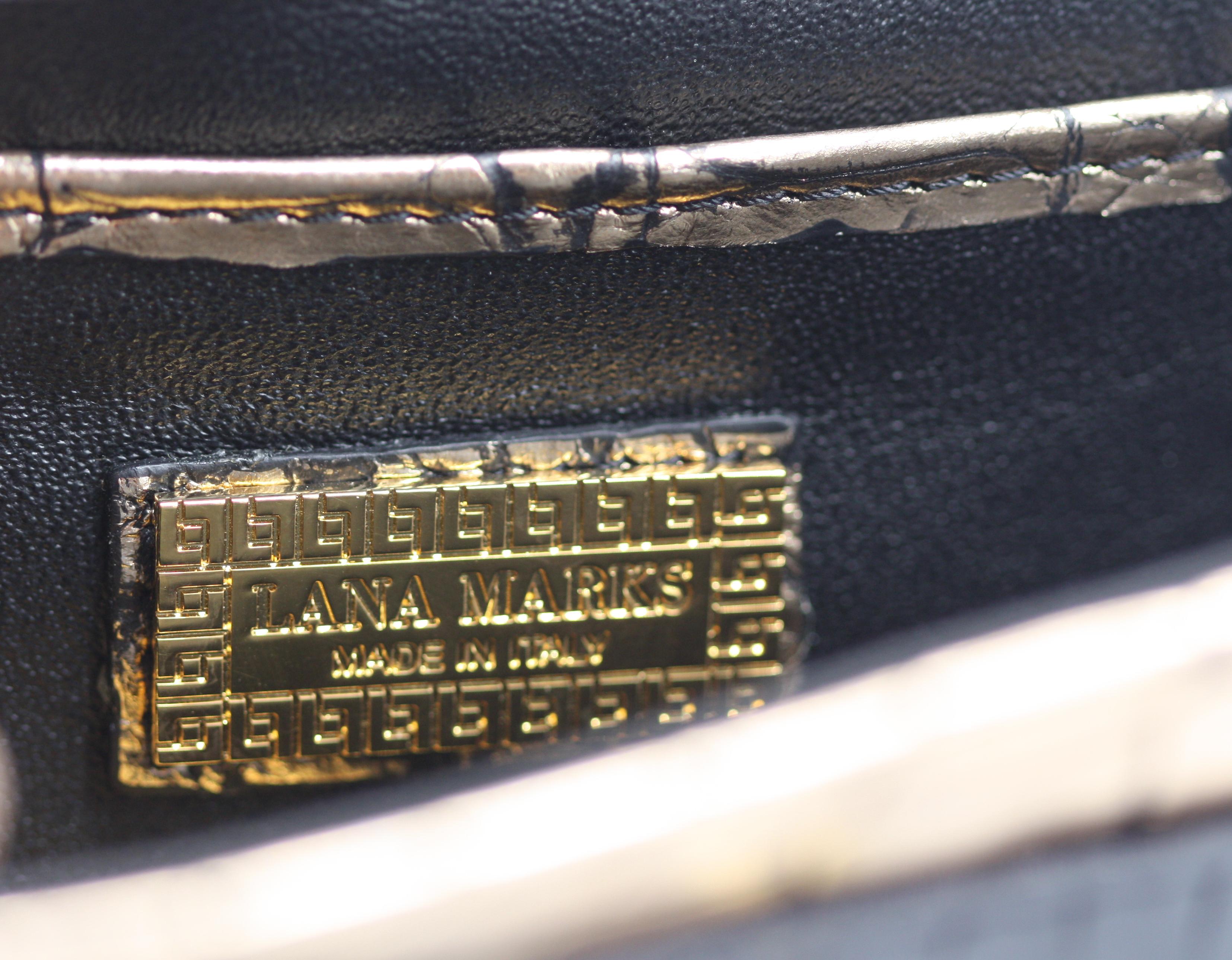 Lana Marks Black and Gold Alligator Clutch en vente 2