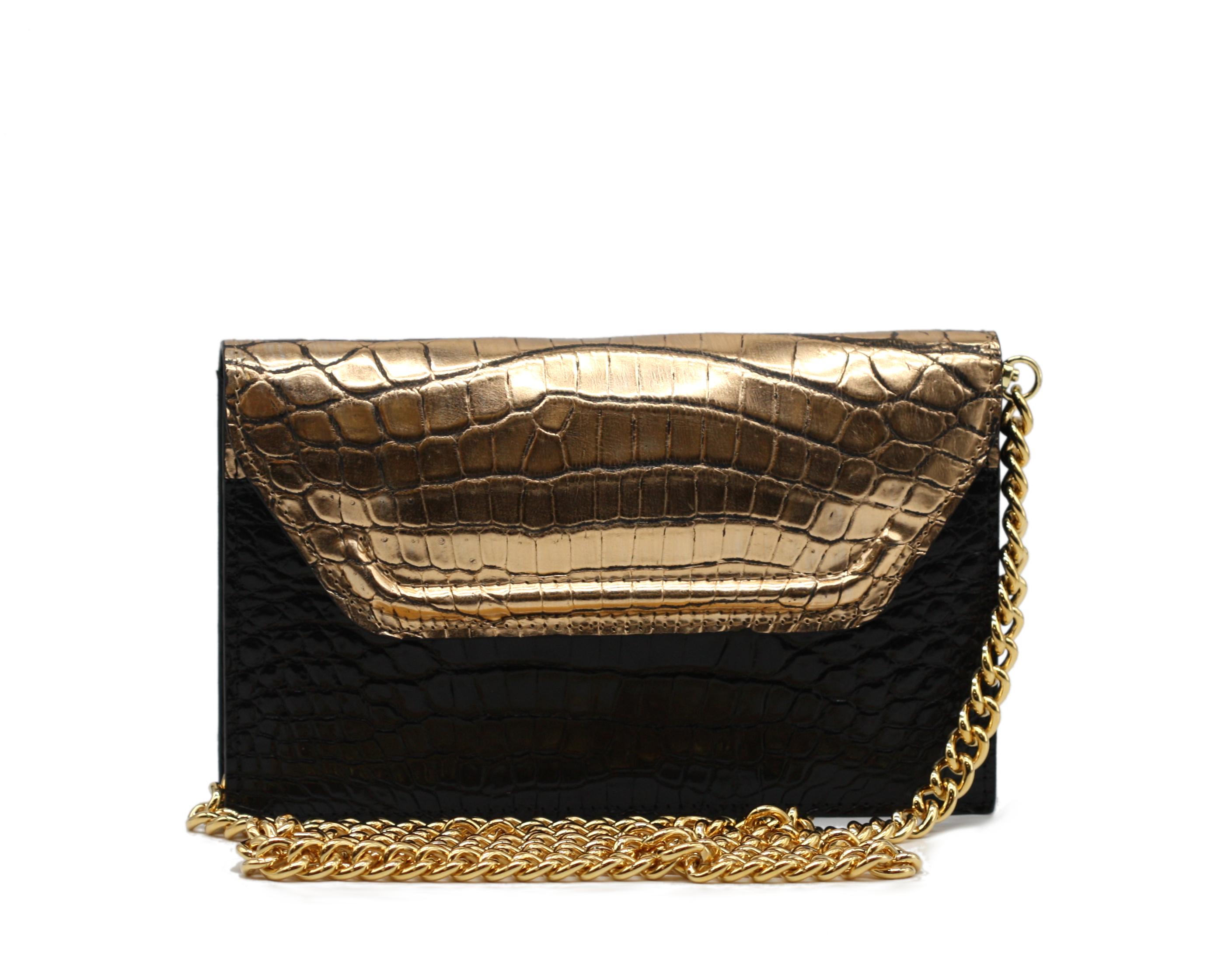 Lana Marks Black and Gold Alligator Clutch en vente 3
