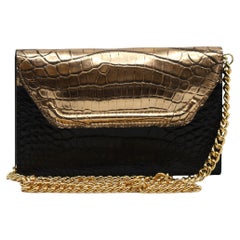 Lana Marks Black and Gold Alligator Clutch